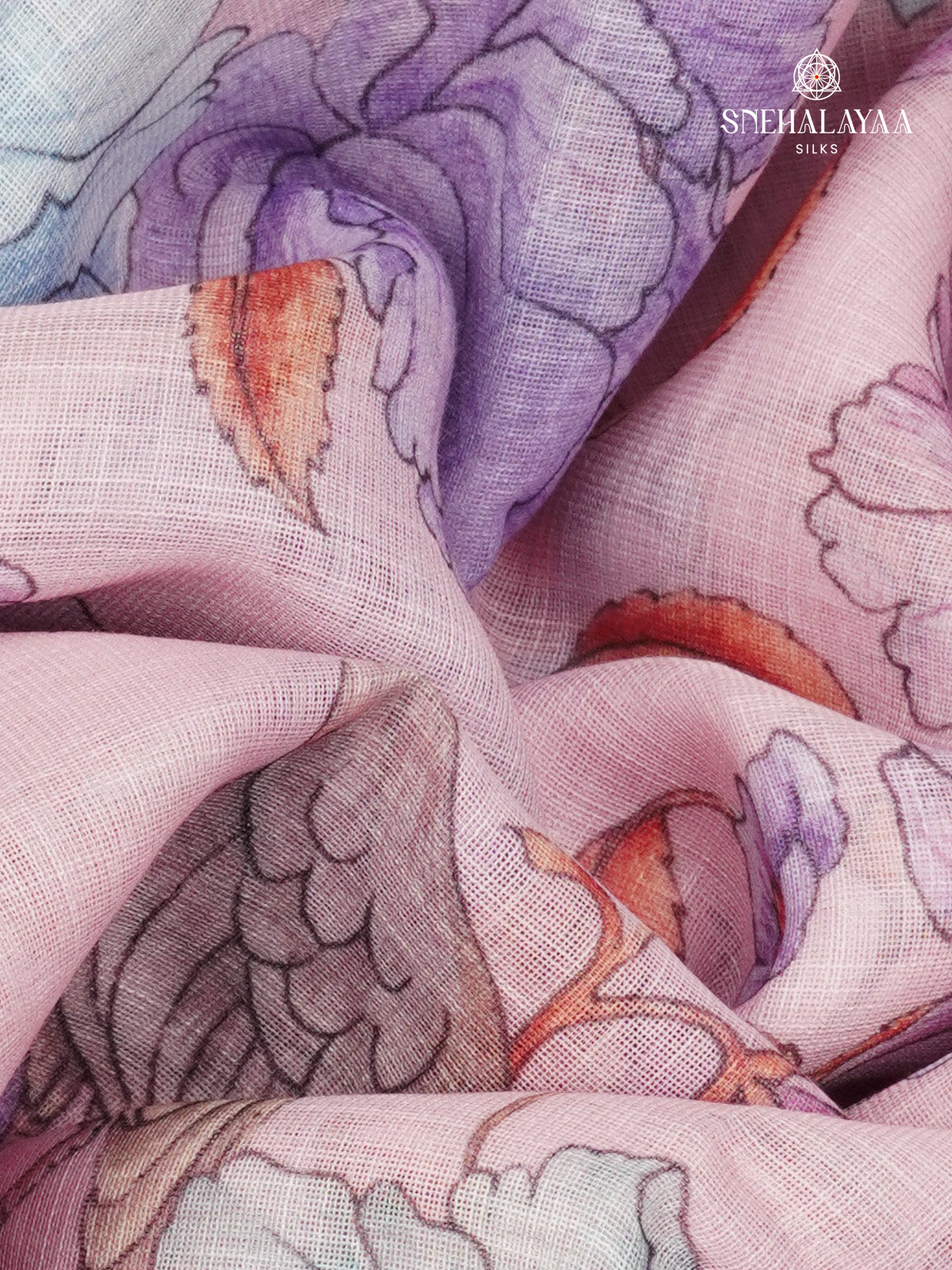 Pastel Pink Printed Linen Saree