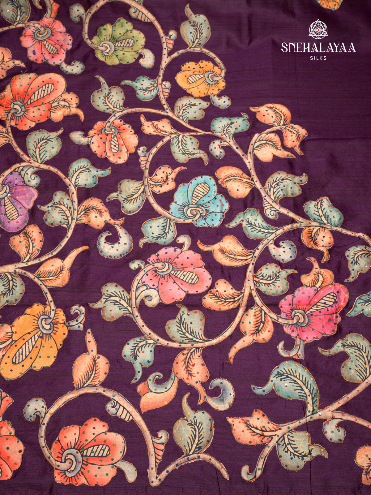 Plum Raw Silk Embroidery Saree