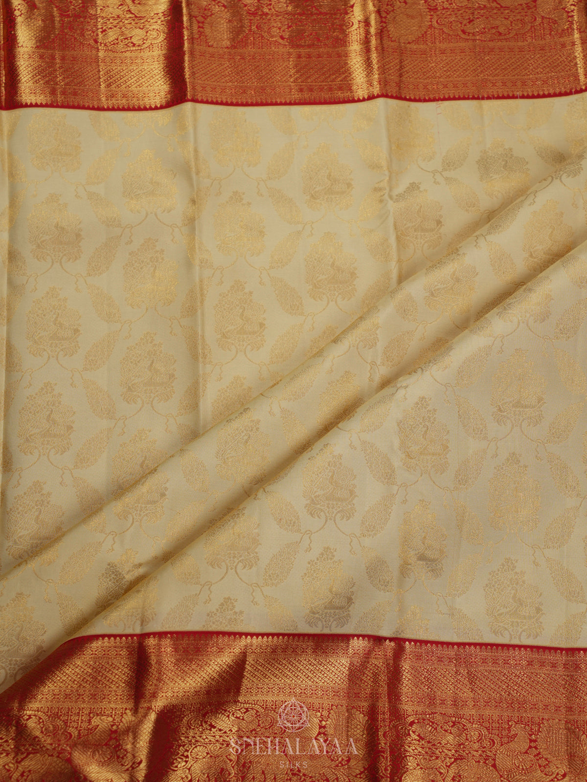 Cream Kanjivaram Silk Saree