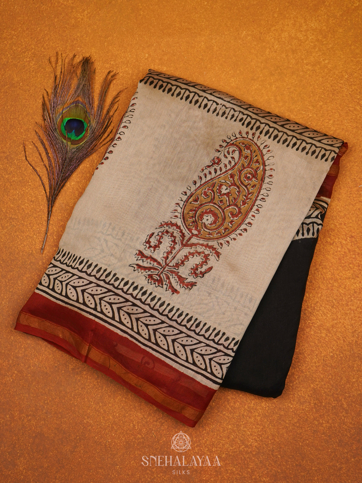 Beige Chanderi Saree
