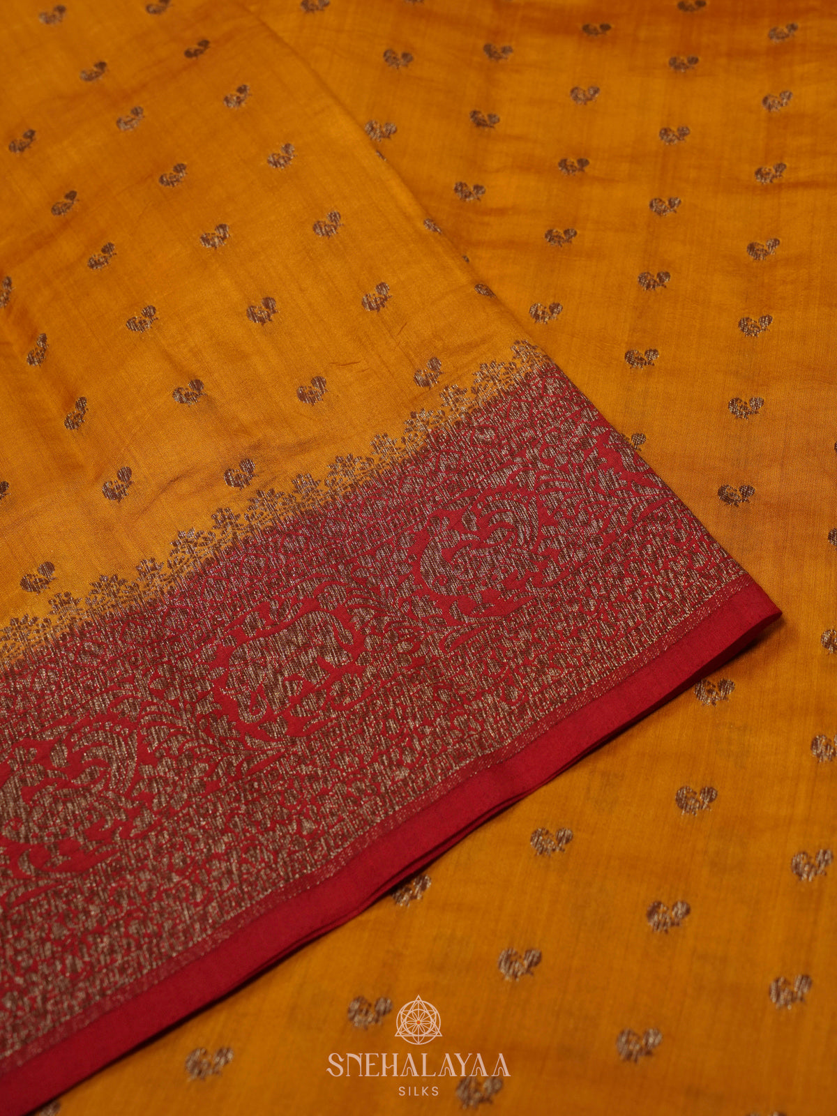 Mustard Banaras Raw Silk Saree