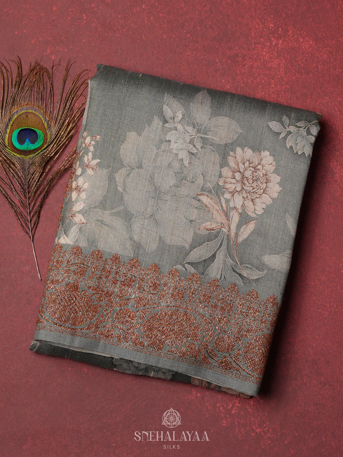 Grey Jute Tussar Saree