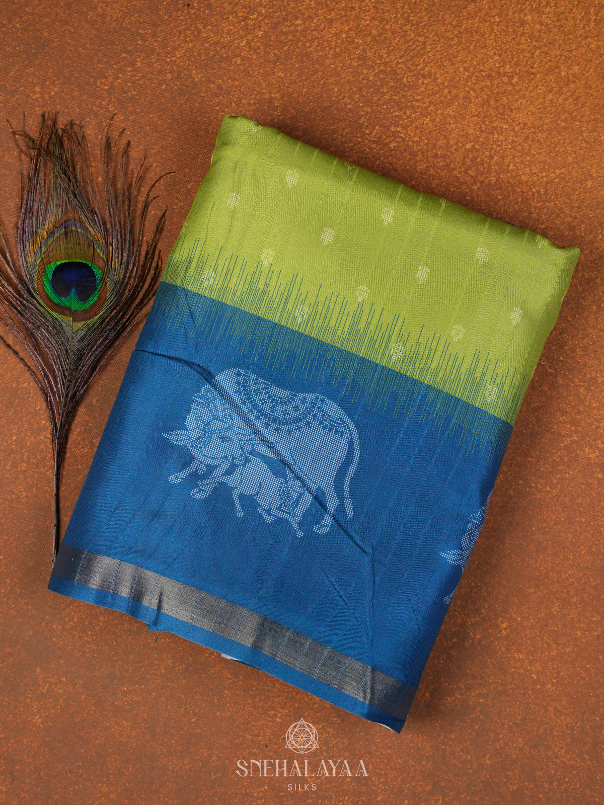 Lime Green Tussar Saree