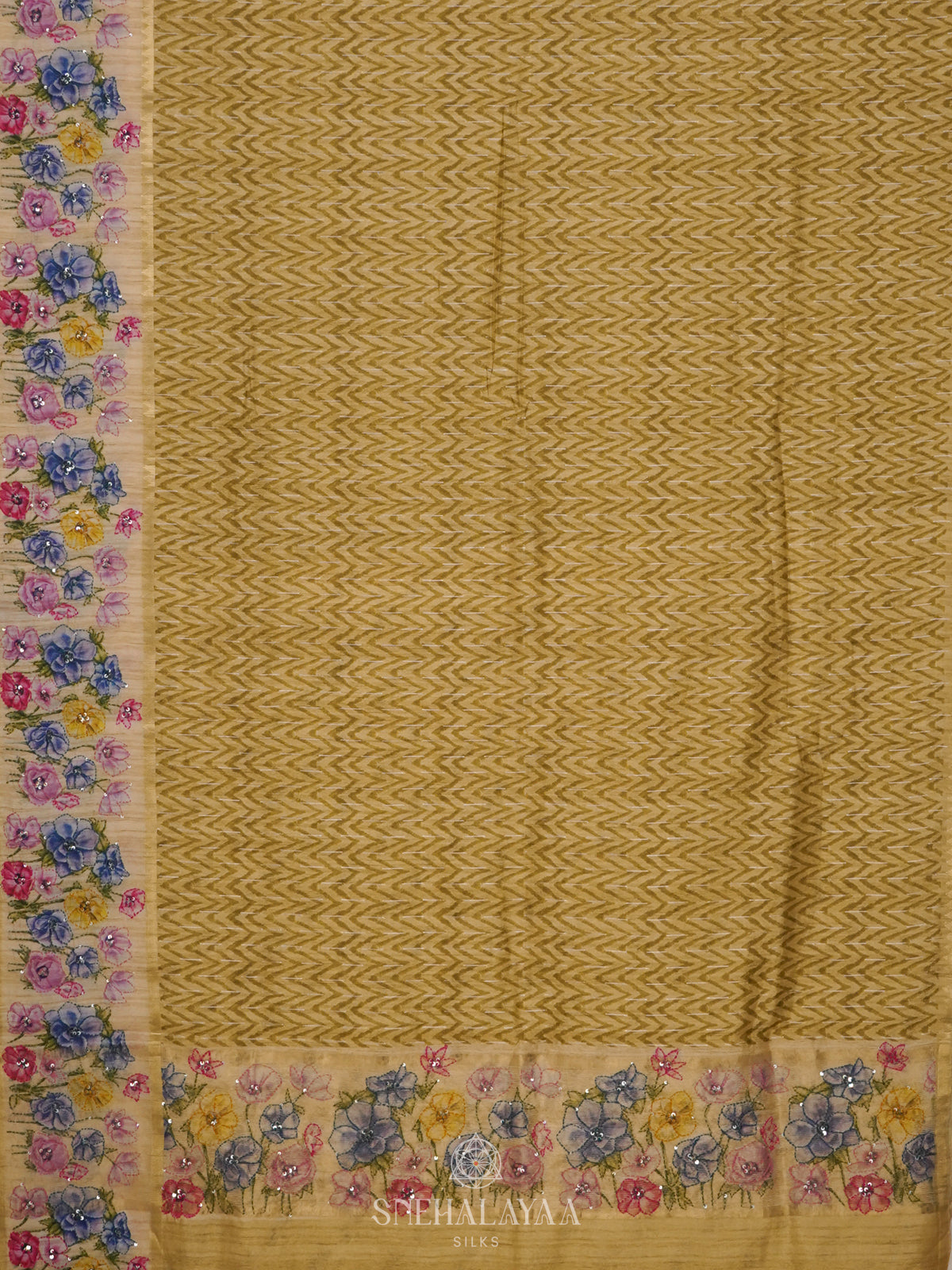 Mustard Munga Tussar Embroidery Saree