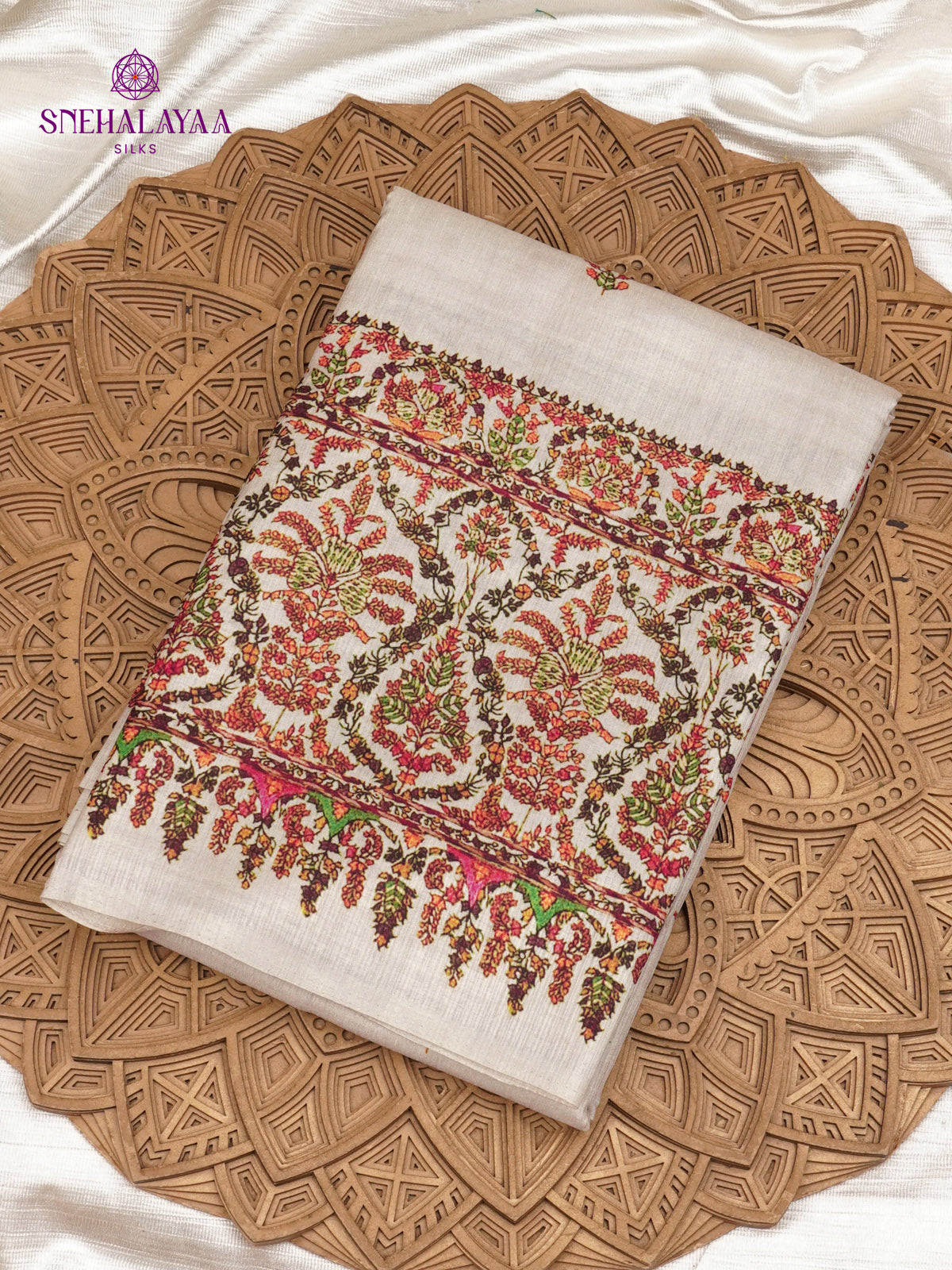 Beige With Maroon Border Tussar Saree