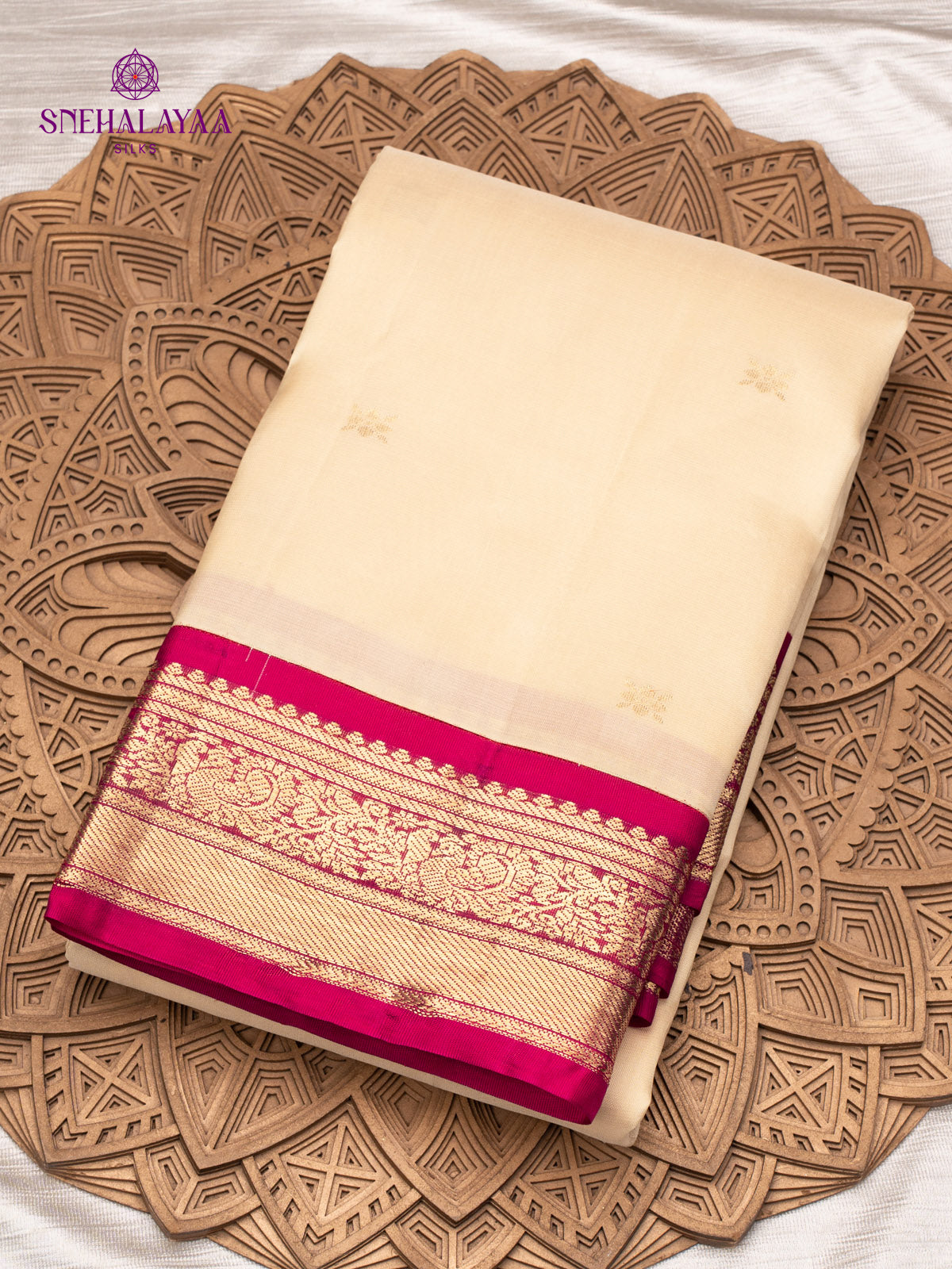 Ivory Cream Kanjivaram Silk Saree