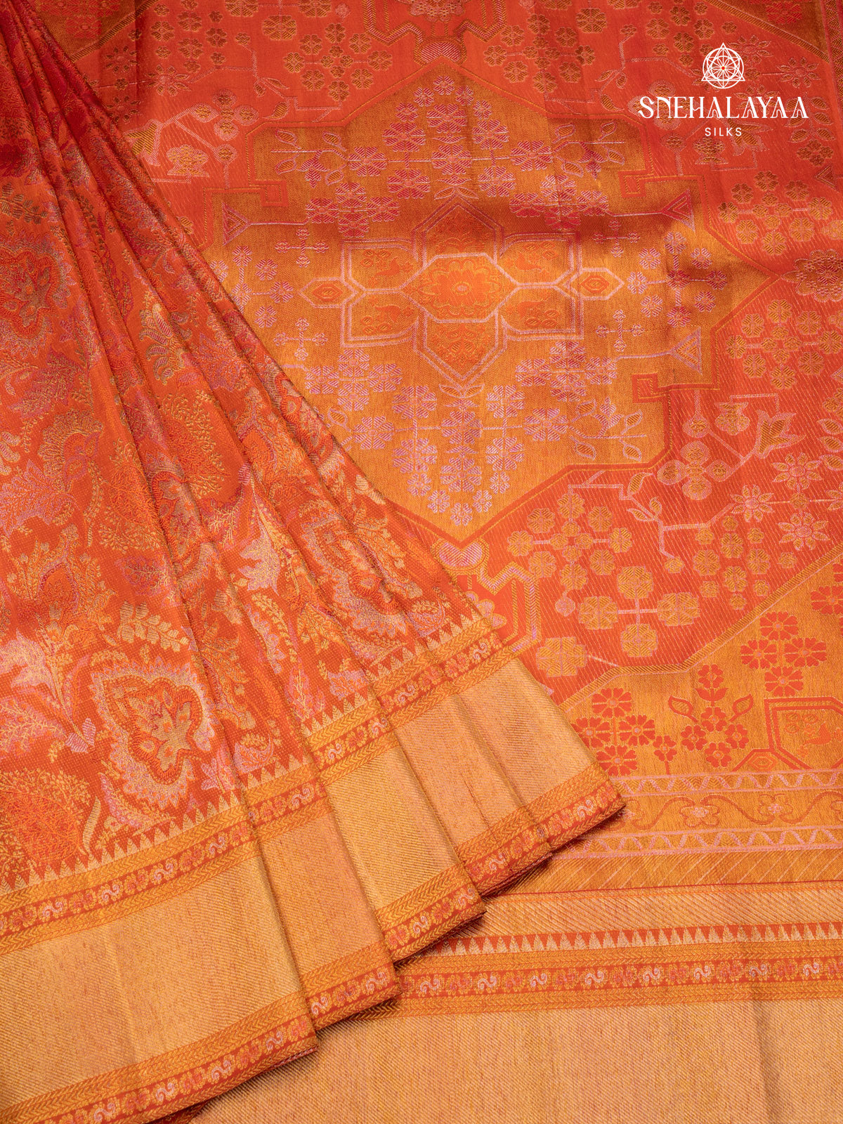 Rust Orange Kanjivaram Silk Saree