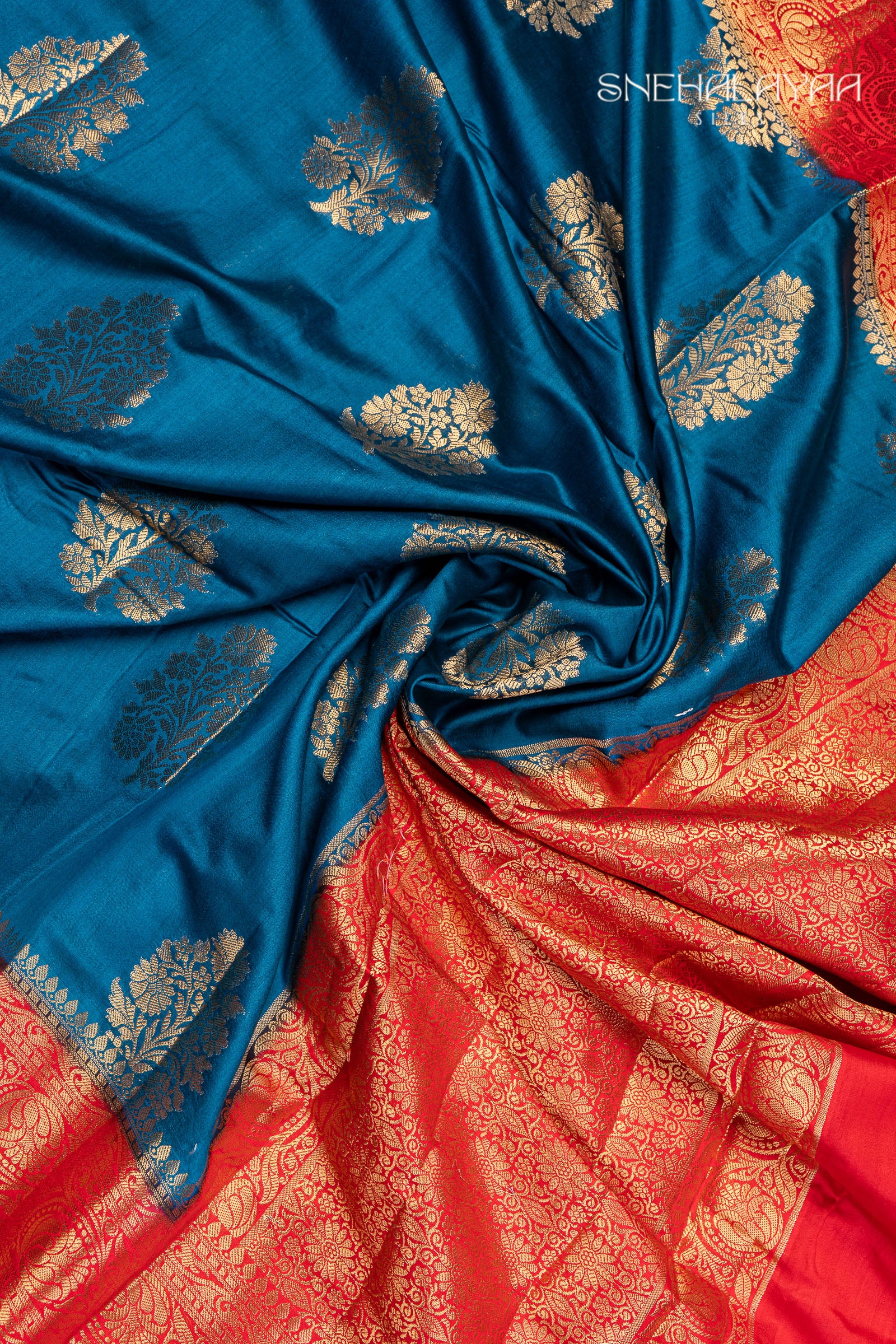 Peacock Blue Banaras Dupion Silk Saree
