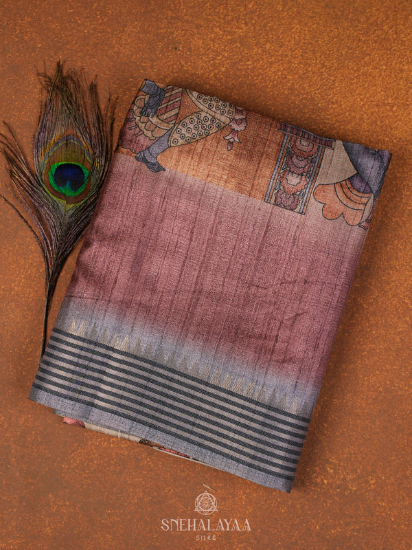 Beige Kalamkari Tussar Saree