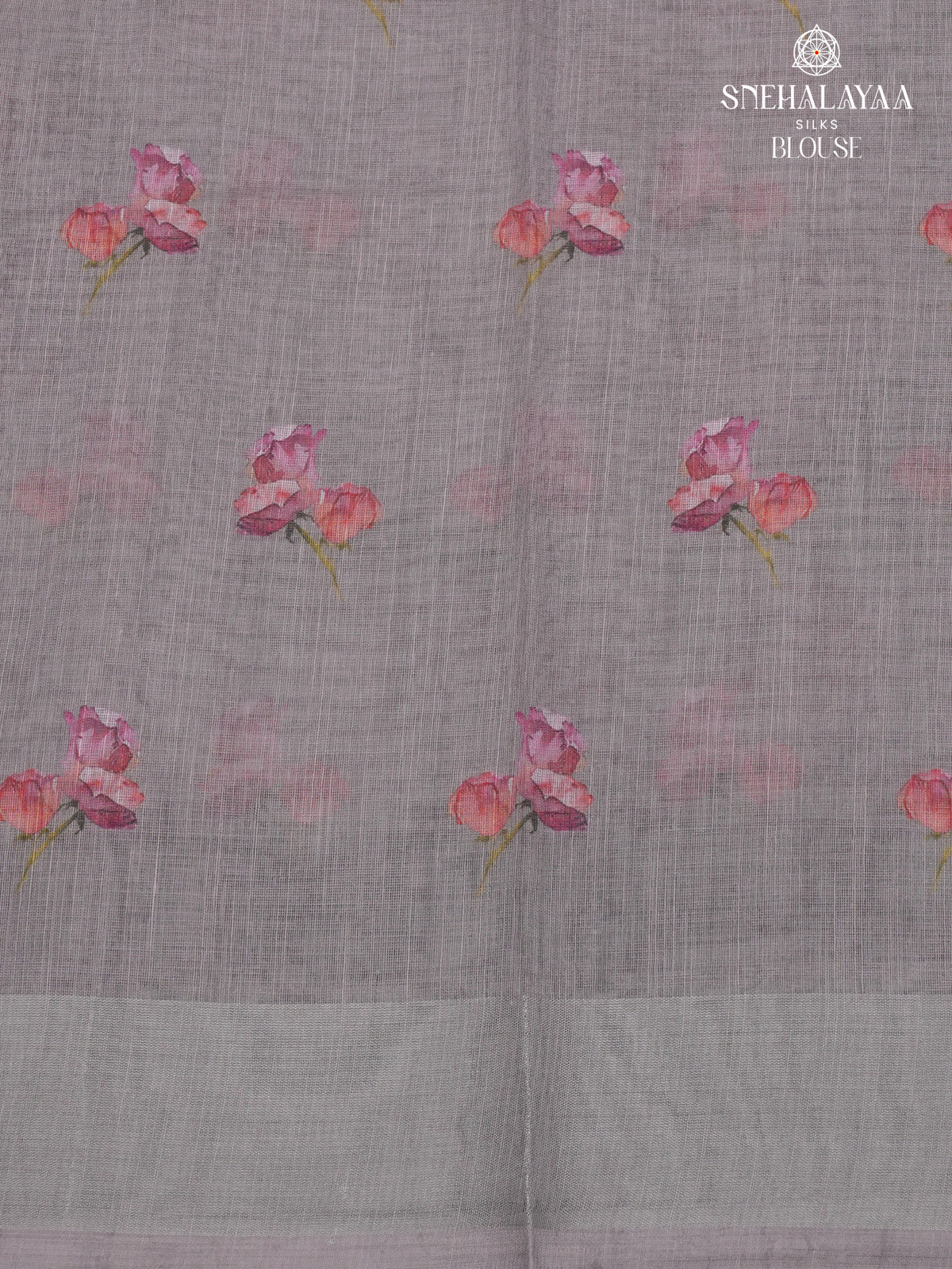 Grey Printed Linen Saree