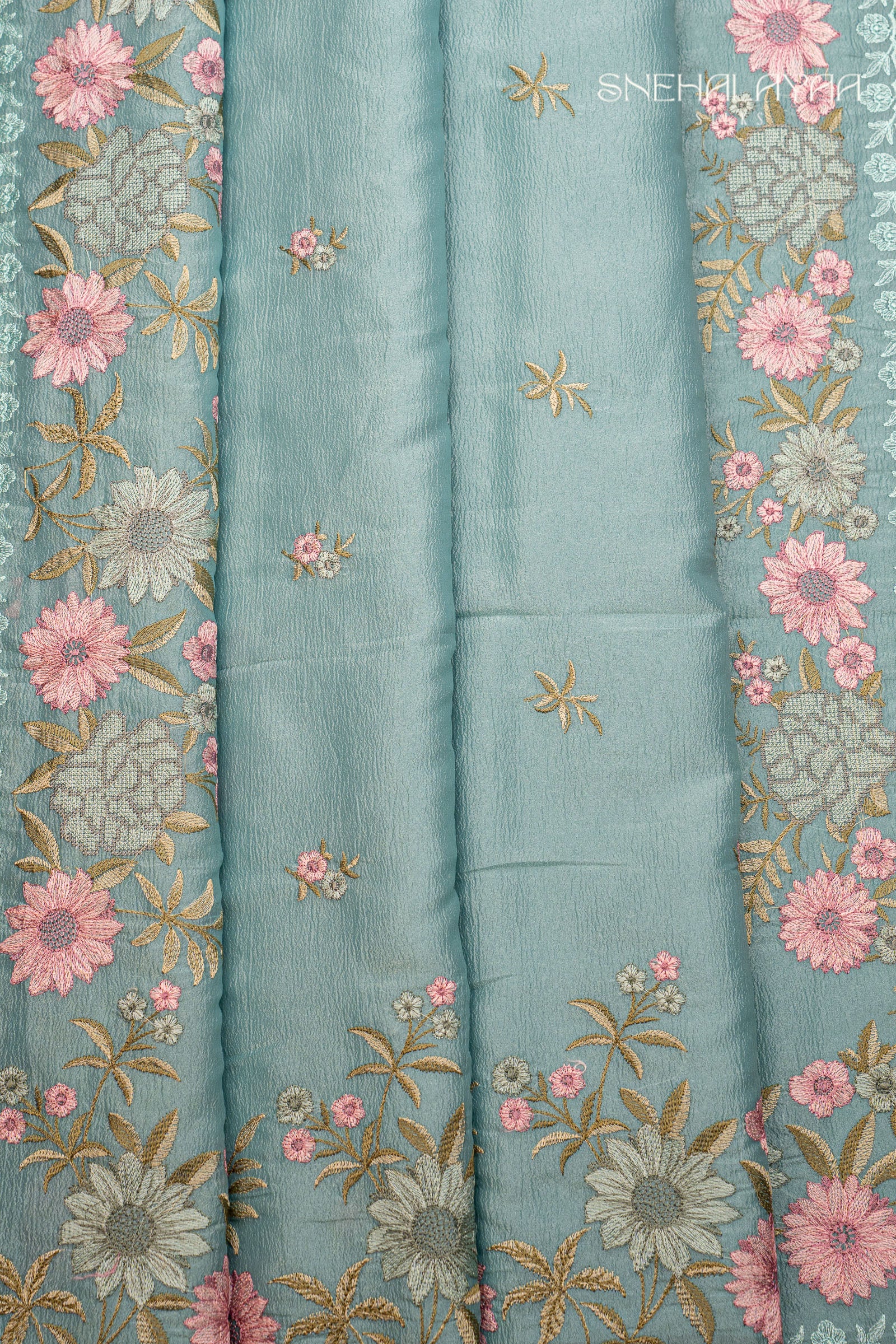 Sapphire Blue Crush Tissue Saree