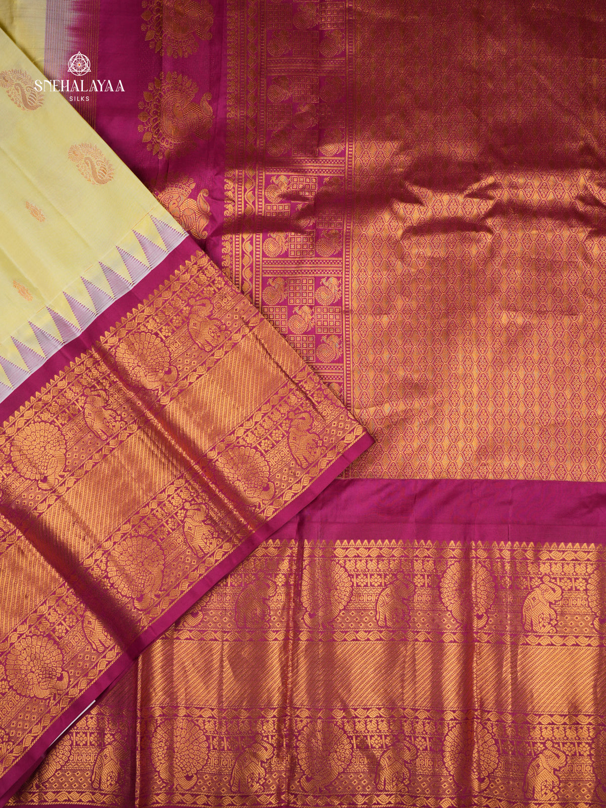 Lemon Yellow Gadwal Silk Saree