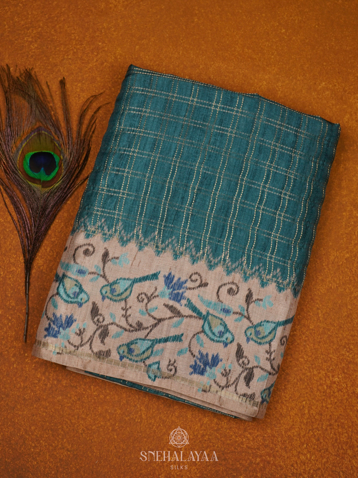 Peacock Blue Tussar Saree