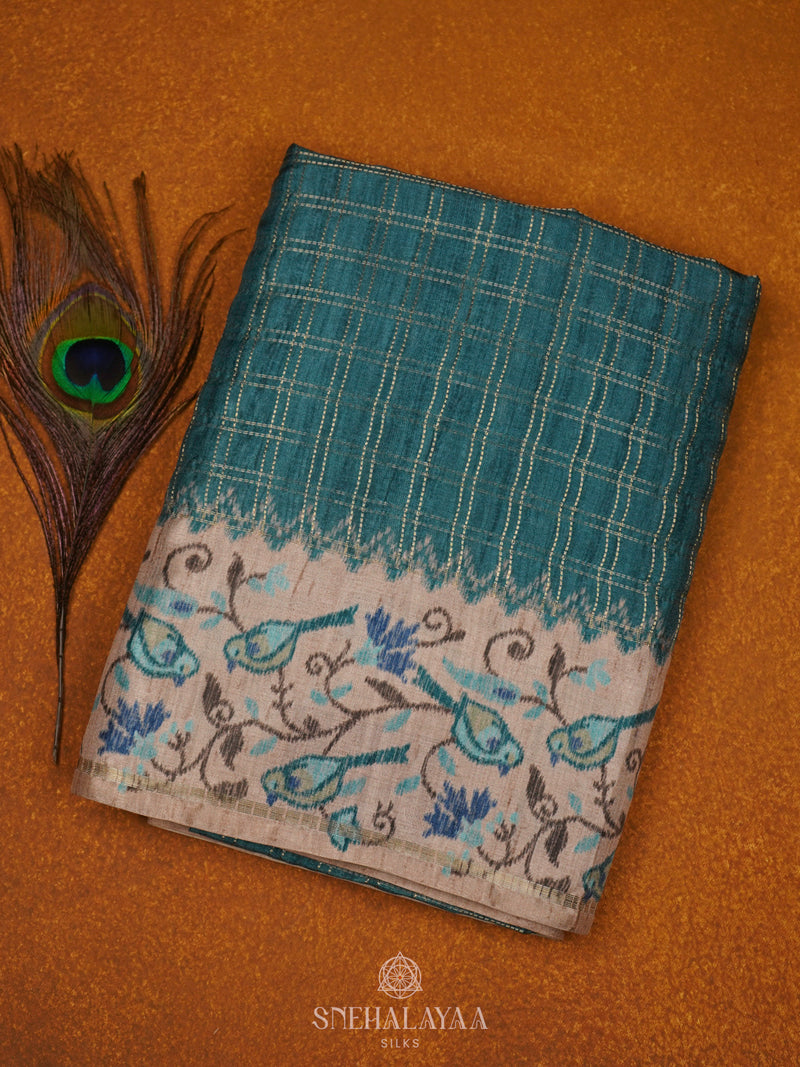 Peacock Blue Tussar Saree