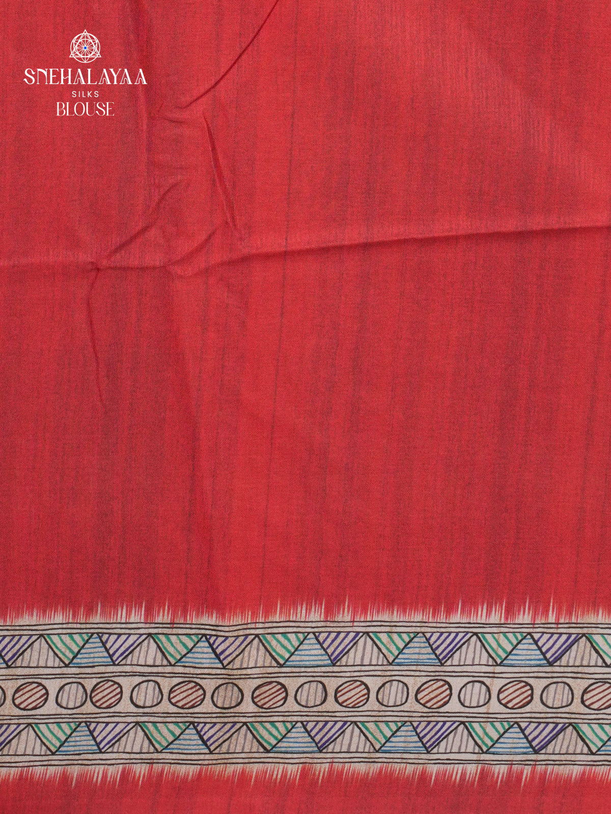 Coral Red Madhubani Printed Saree