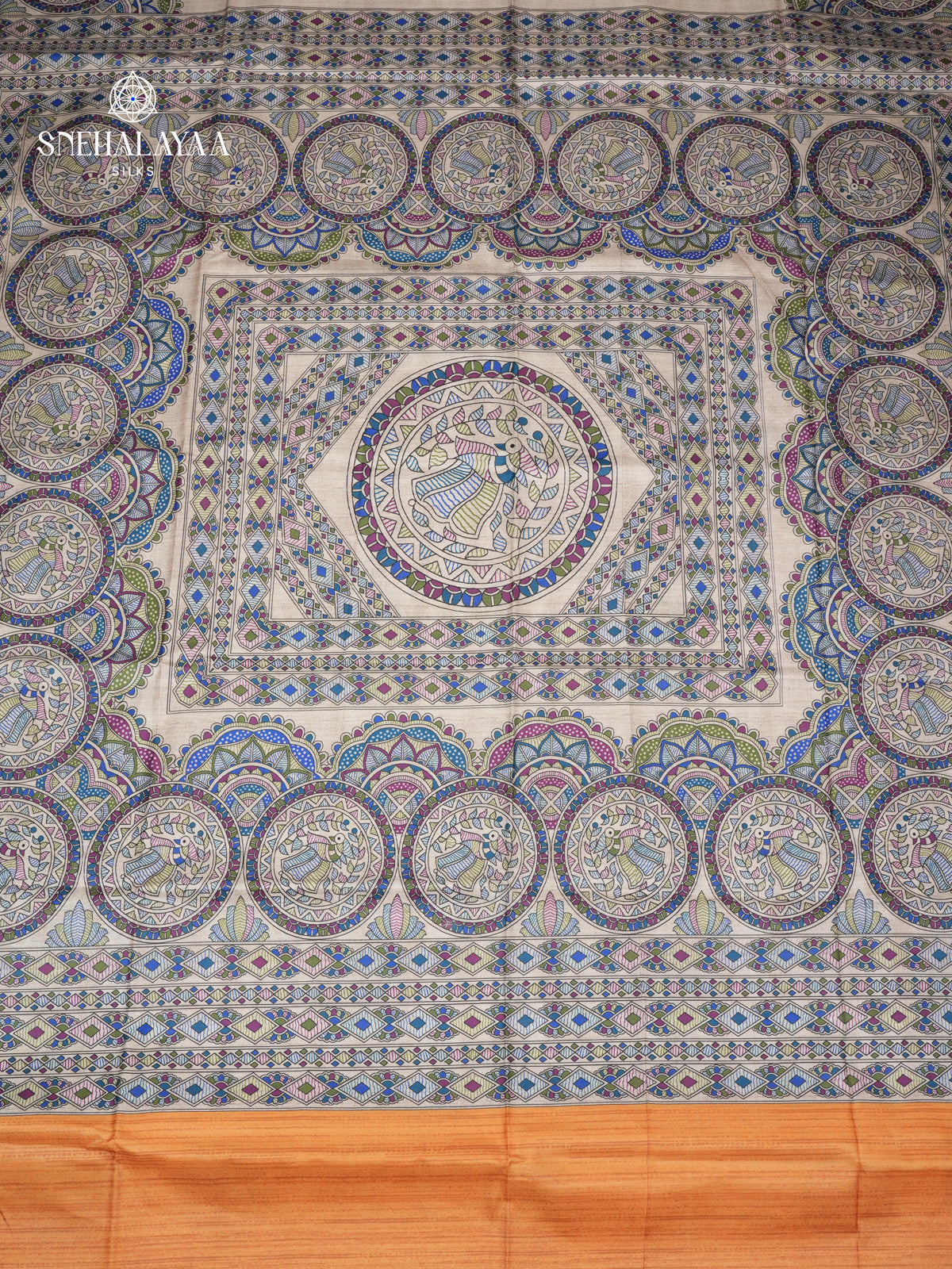 Beige with Yellow Madhubani Saree