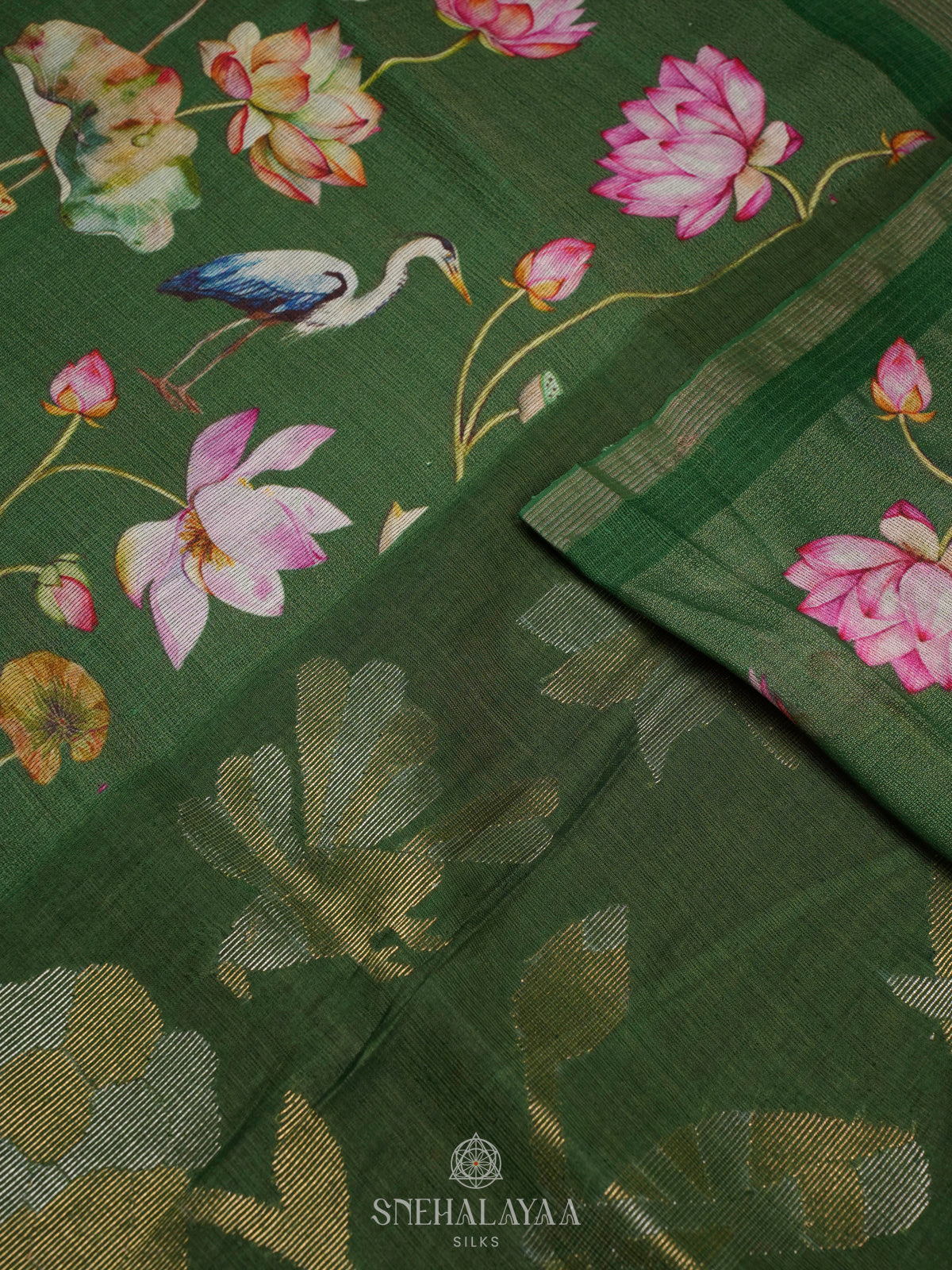 Green Linen Kora Silk Saree