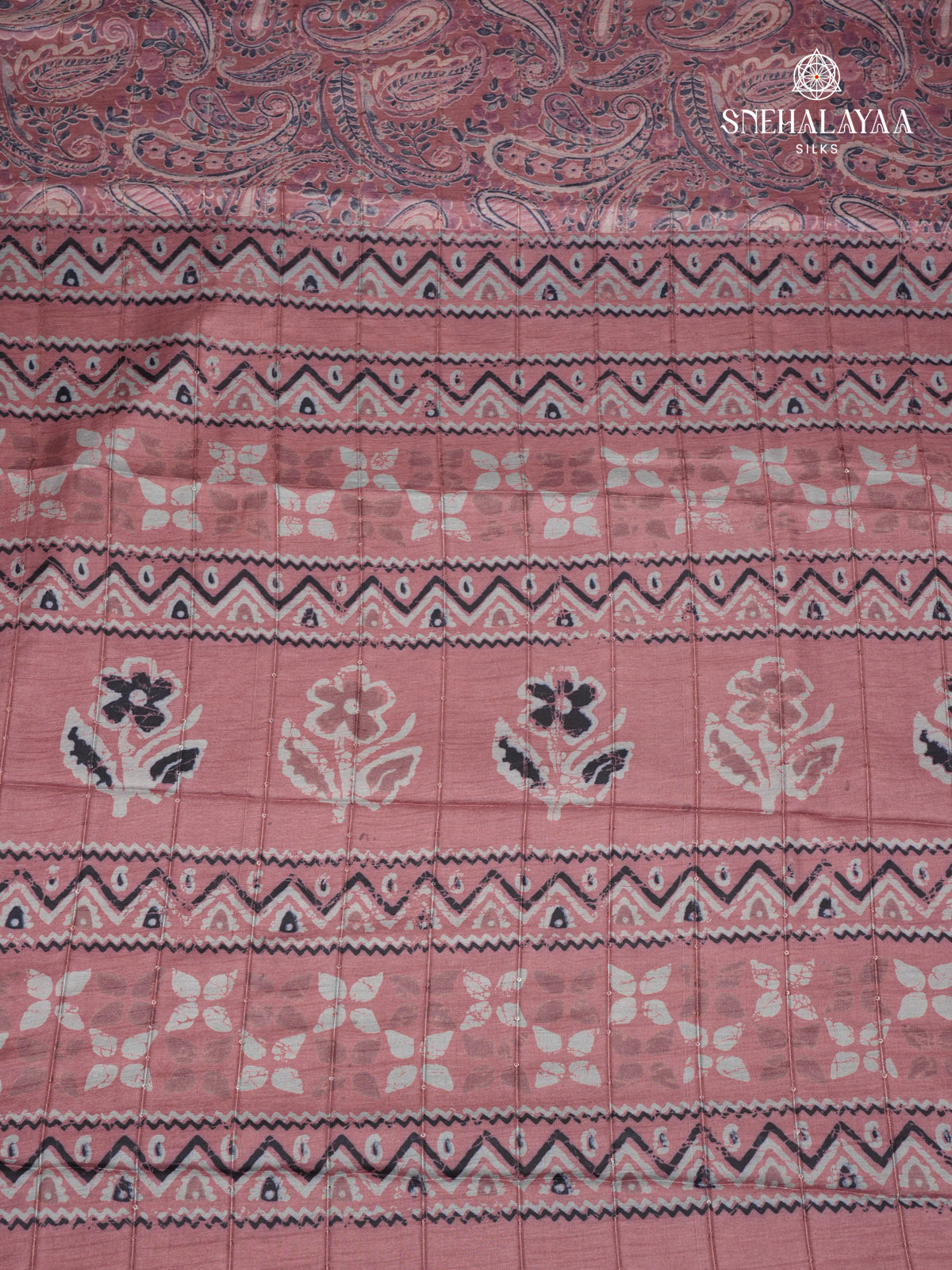 Pastel Pink Floral Printed Tussar Saree