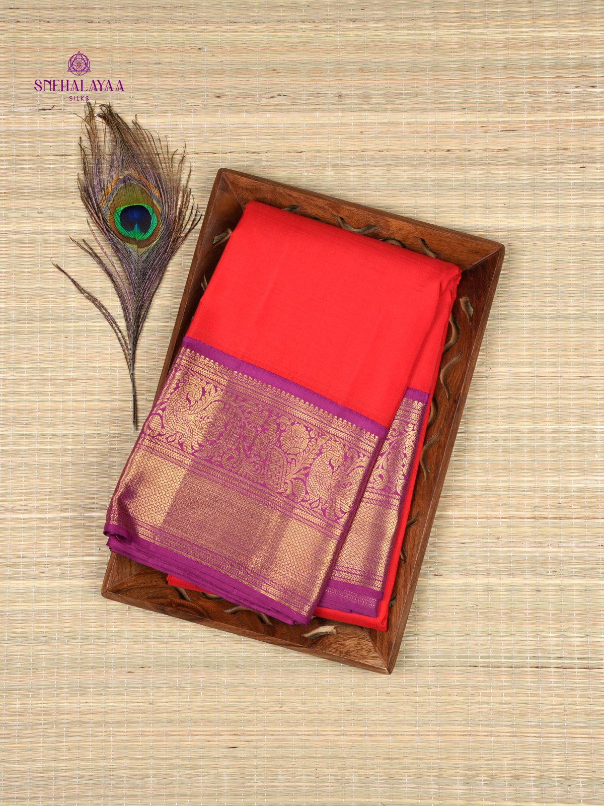 Rust Orange Kanjivaram Silk Saree