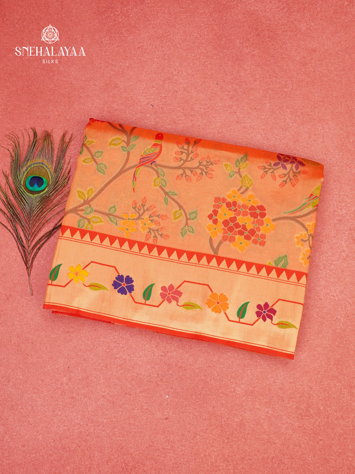 Rust Orange Tissue Paithani Saree