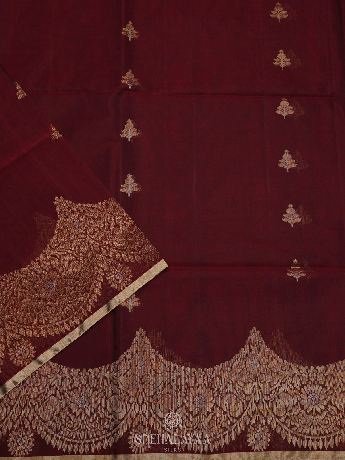 Maroon Kora Silk Cotton Saree