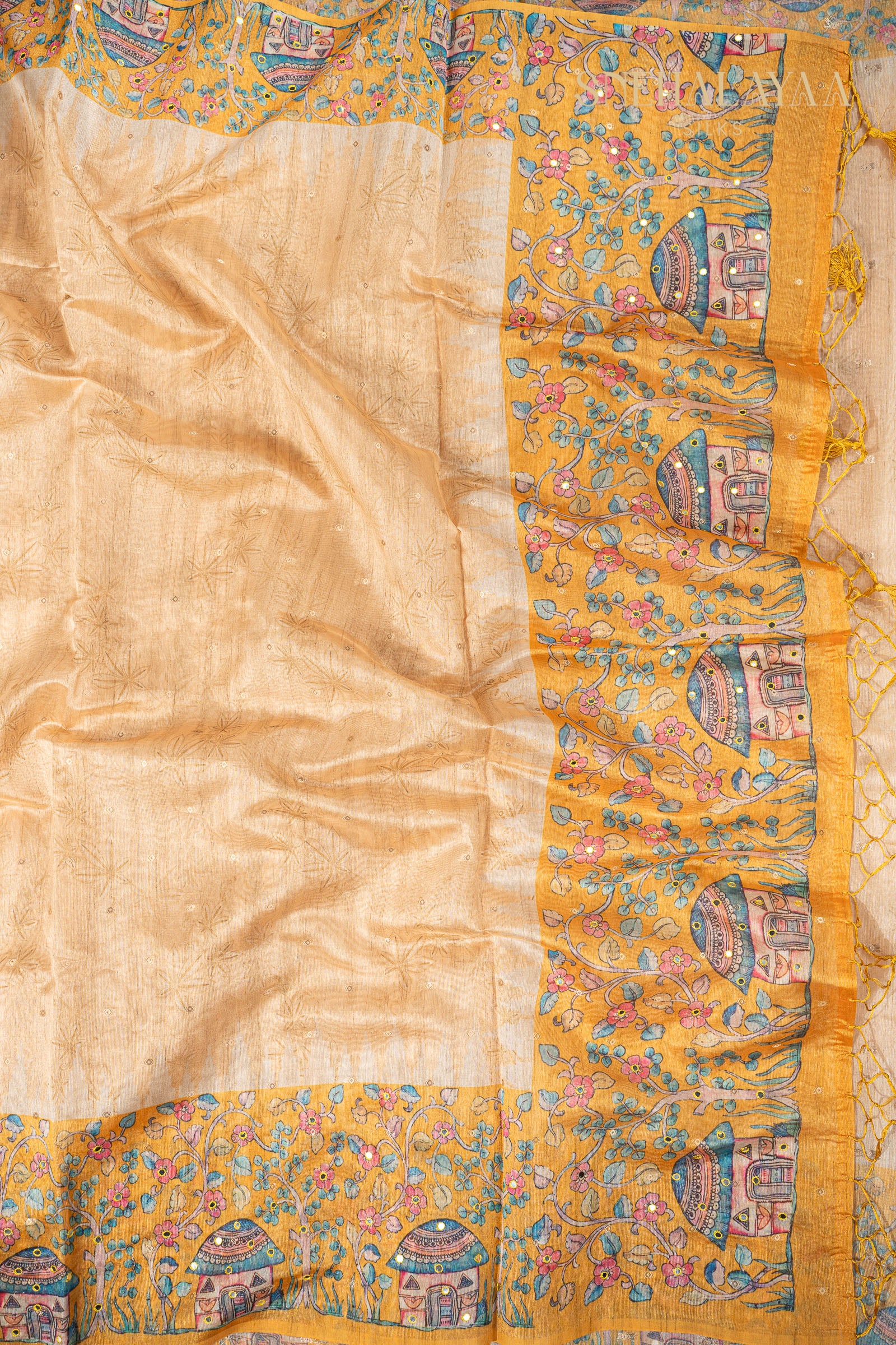 Beige Semi Raw Silk Saree