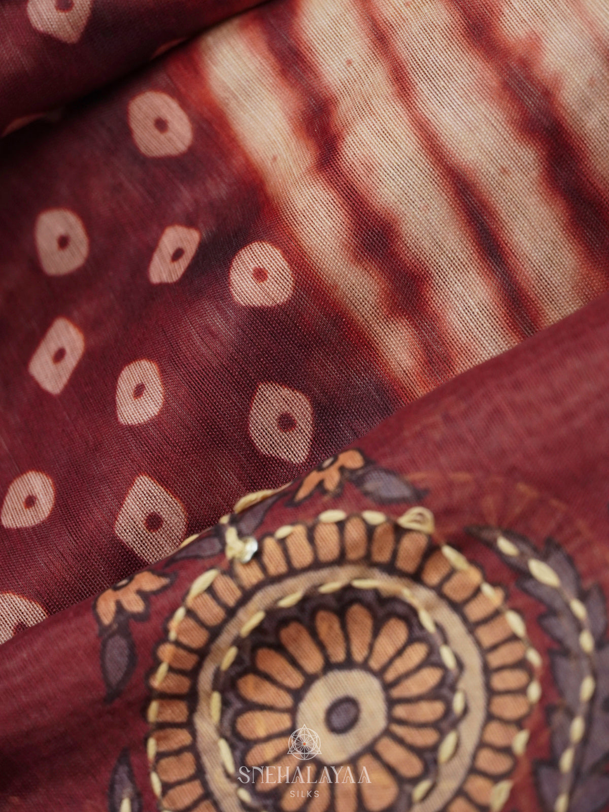 Brown Linen Embroidery Saree