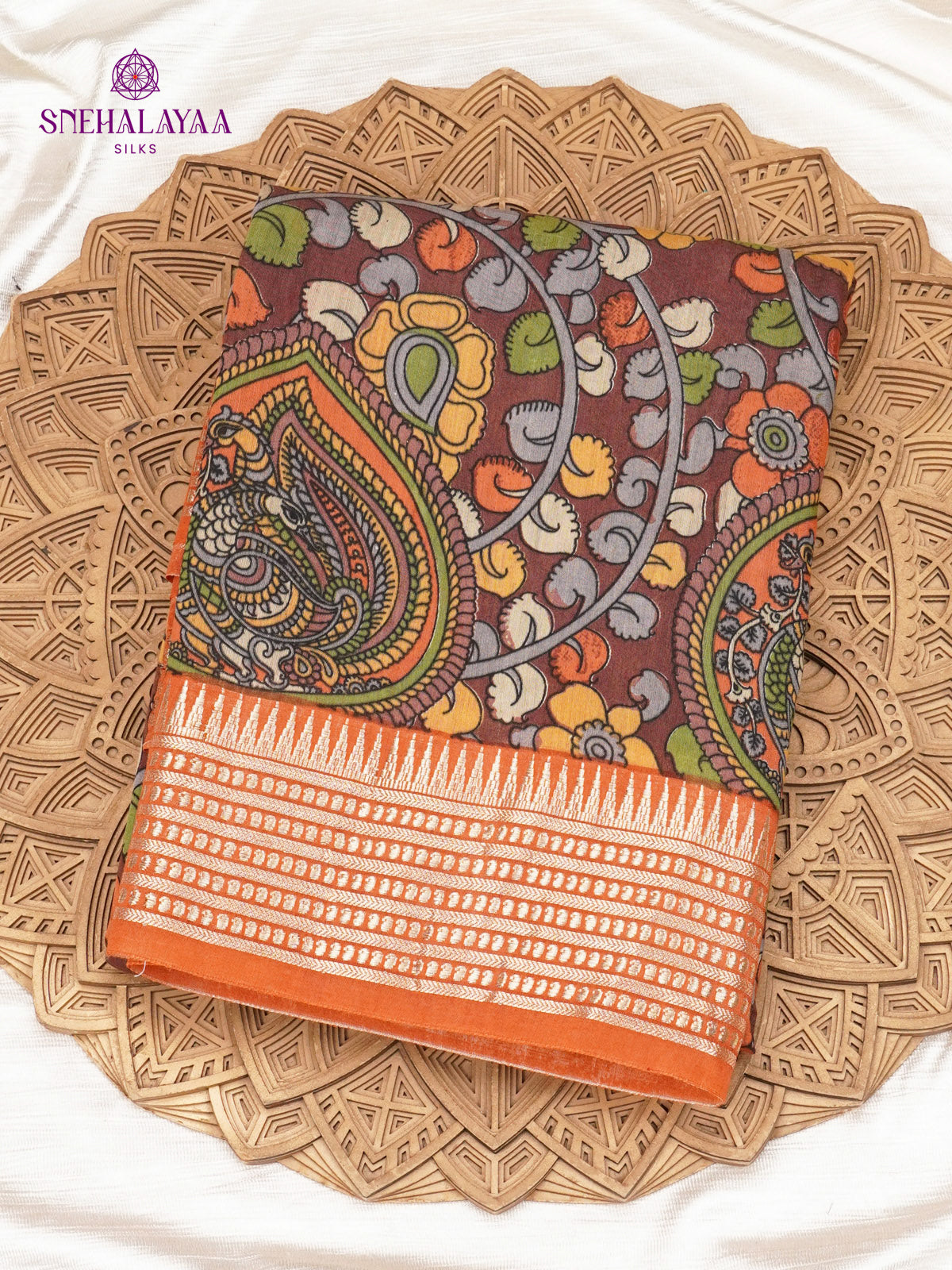 Brown With Orange Border Chanderi Saree