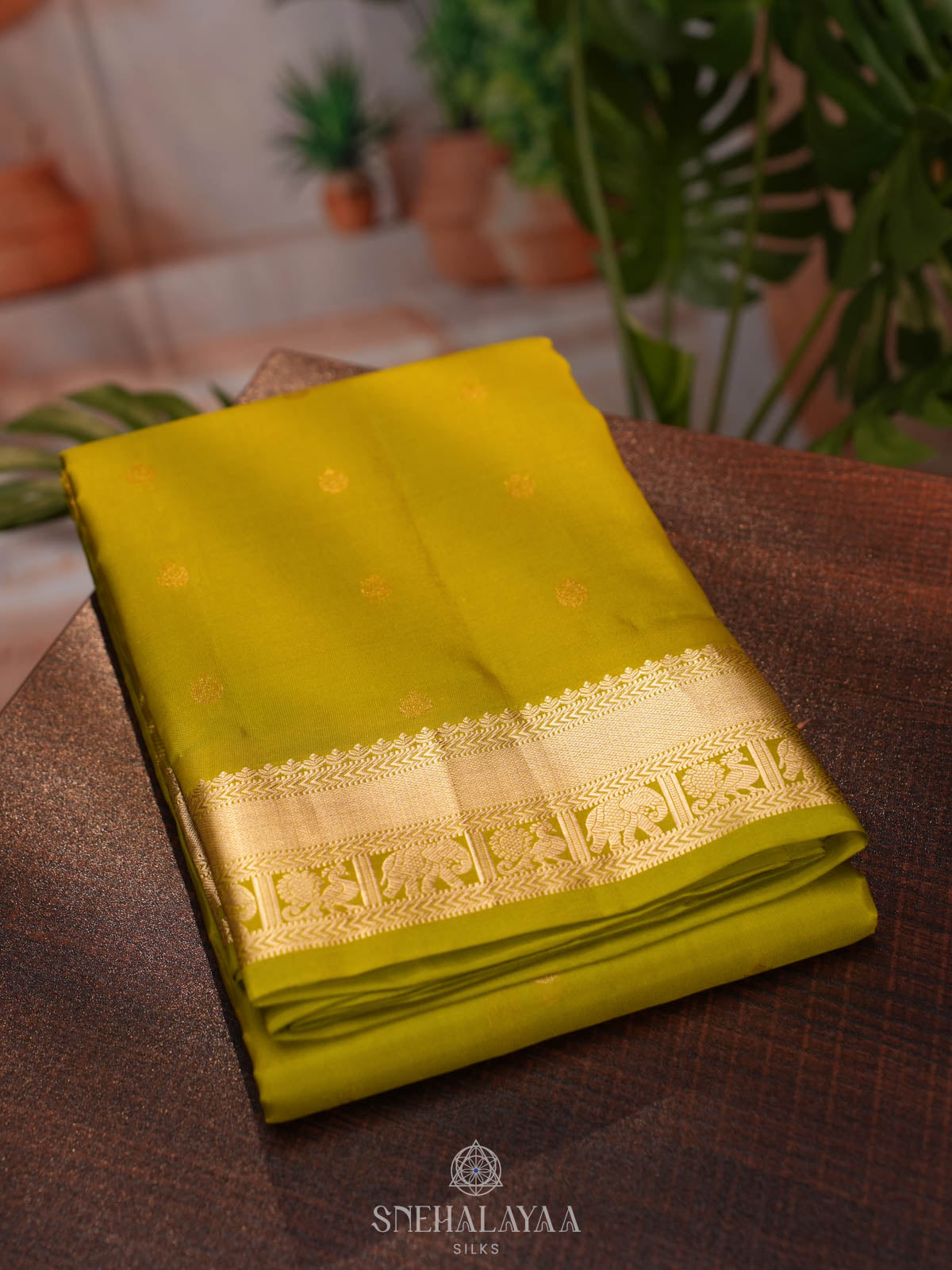 Lime Green Kanjivaram silk saree