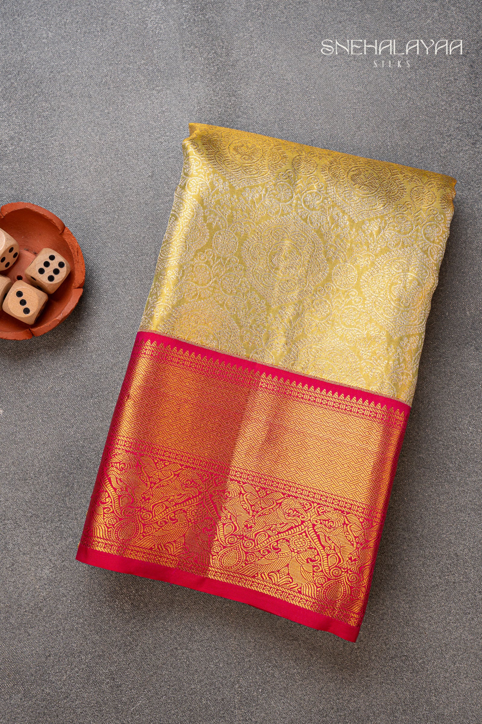 Golden Yellow Kancheevaram Tissue Silk Saree