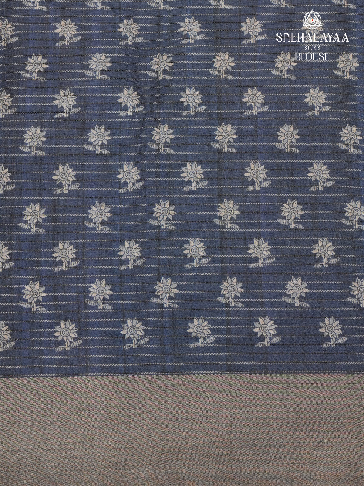 Olive Green Floral Printed Tussar Saree