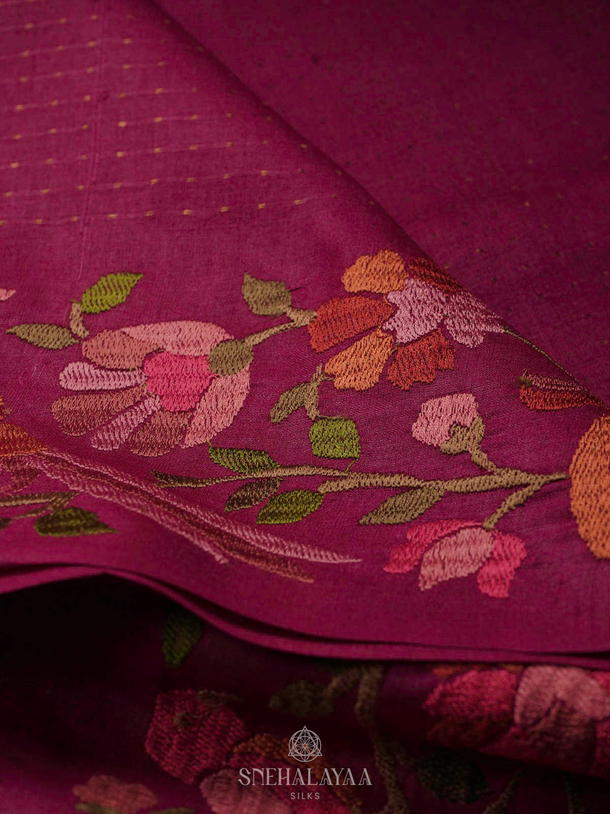 Magenta Pink Tussar Embroidery Saree