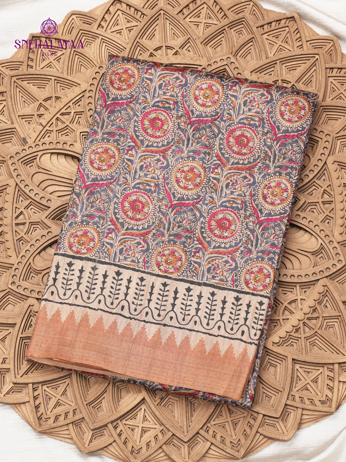 Teal Blue Tussar Saree