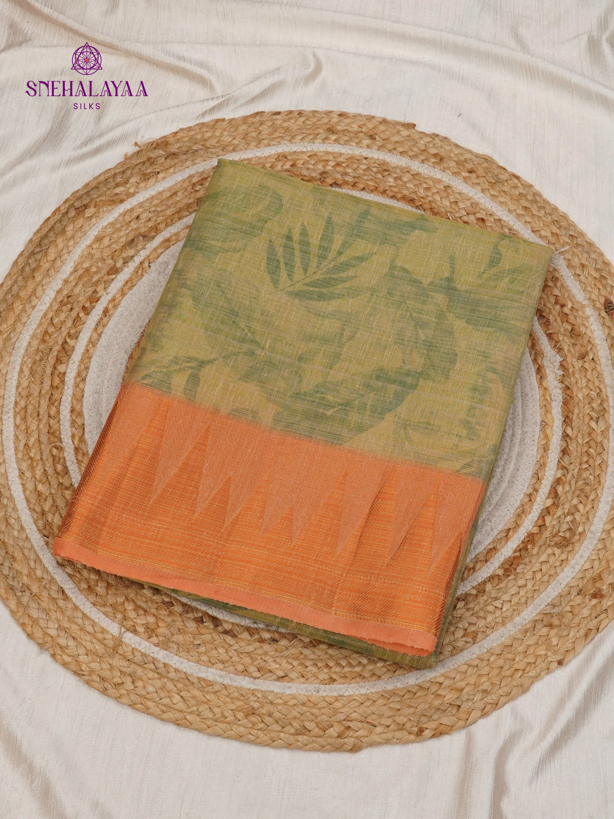 Olive Green Linen Tissue Saree