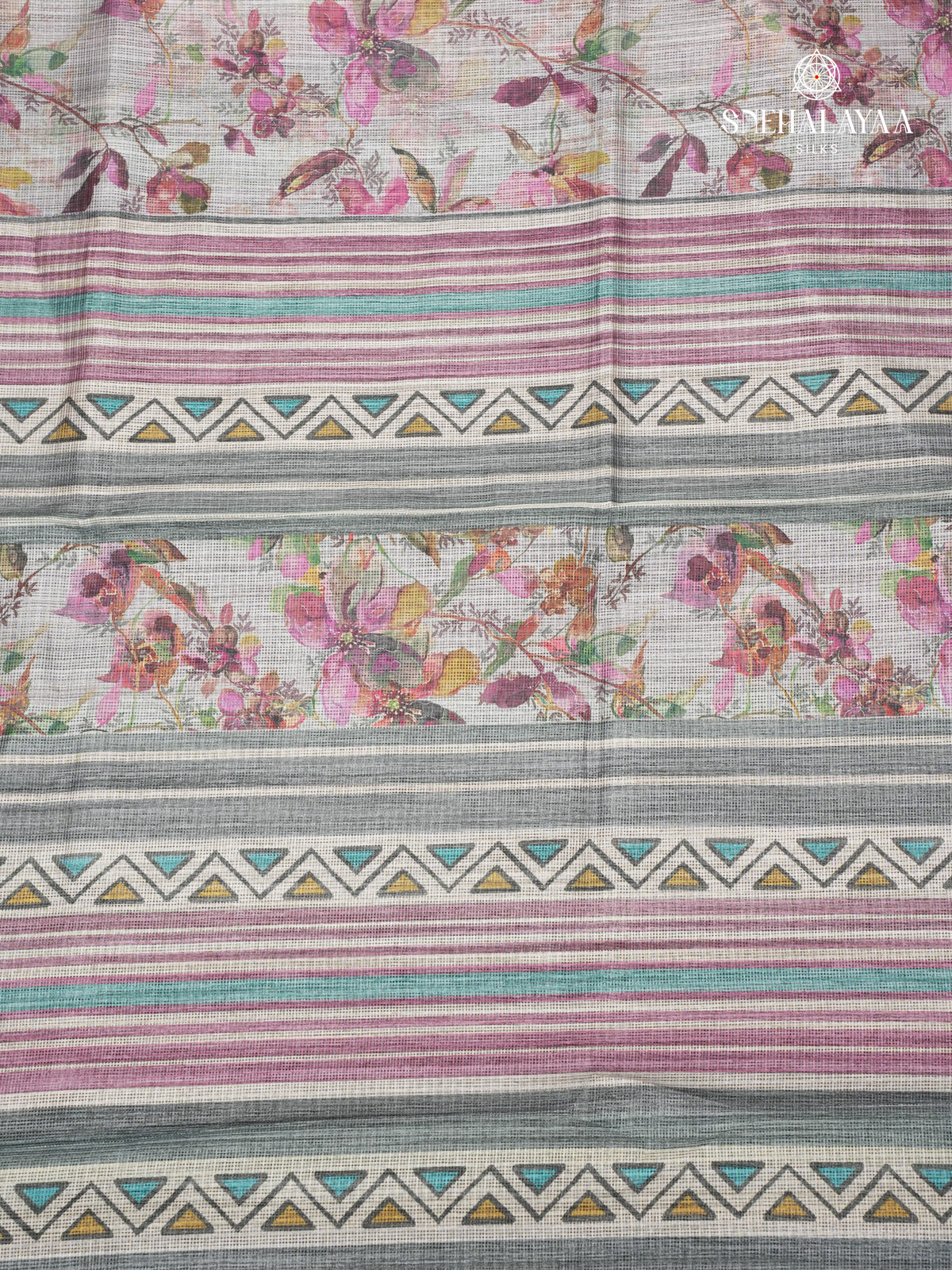 Grey Printed Kota Saree