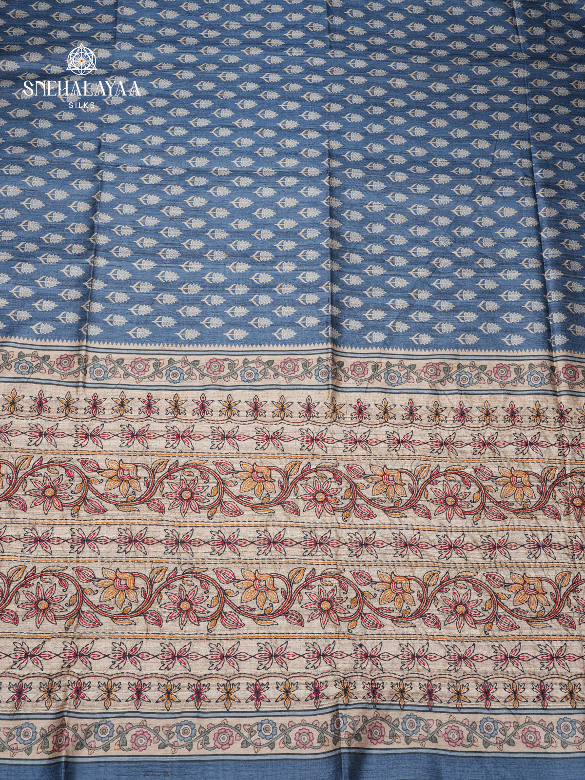 Blue Tussar Embroidery Saree