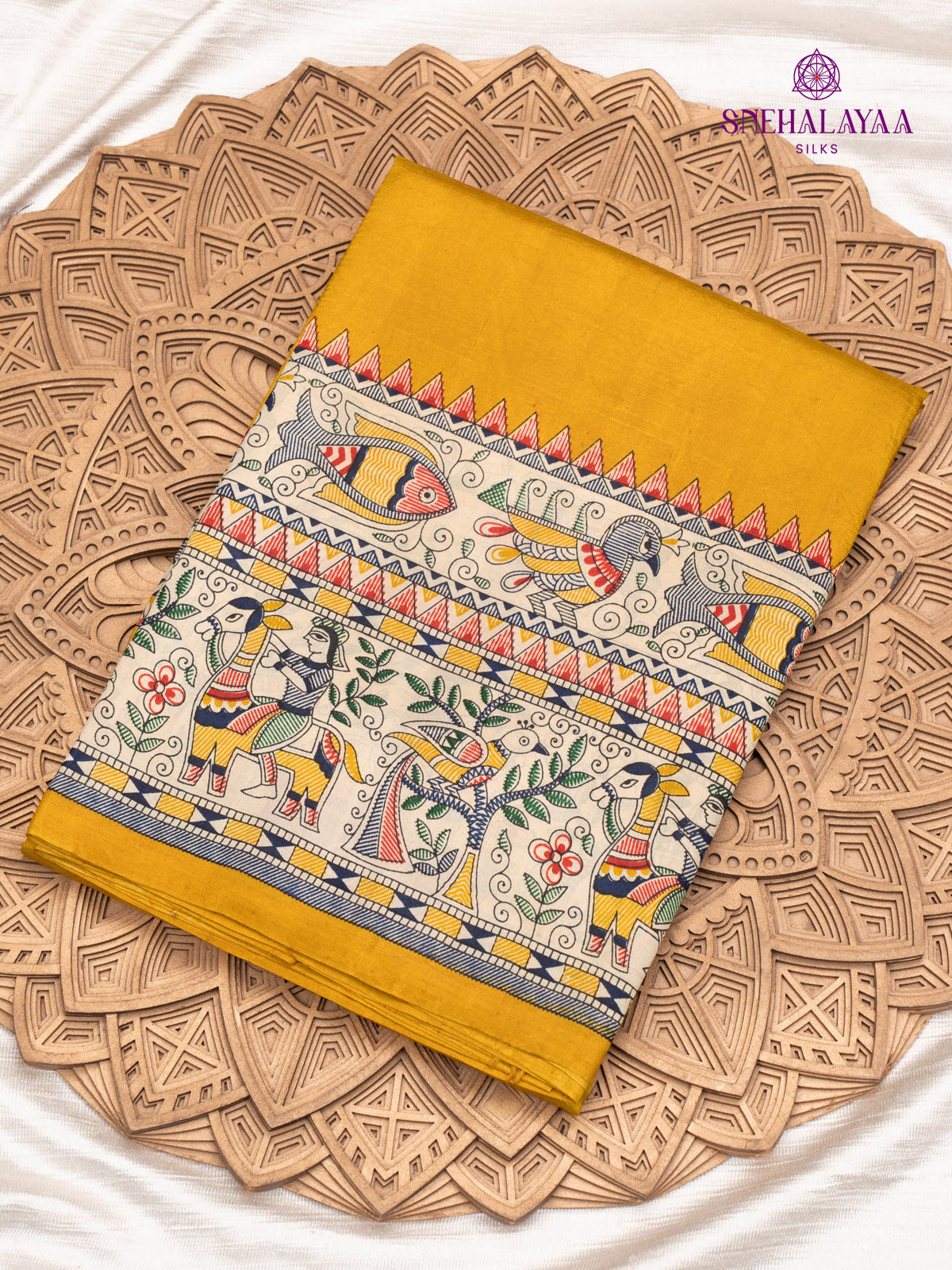 Yellow Printed Tussar Saree