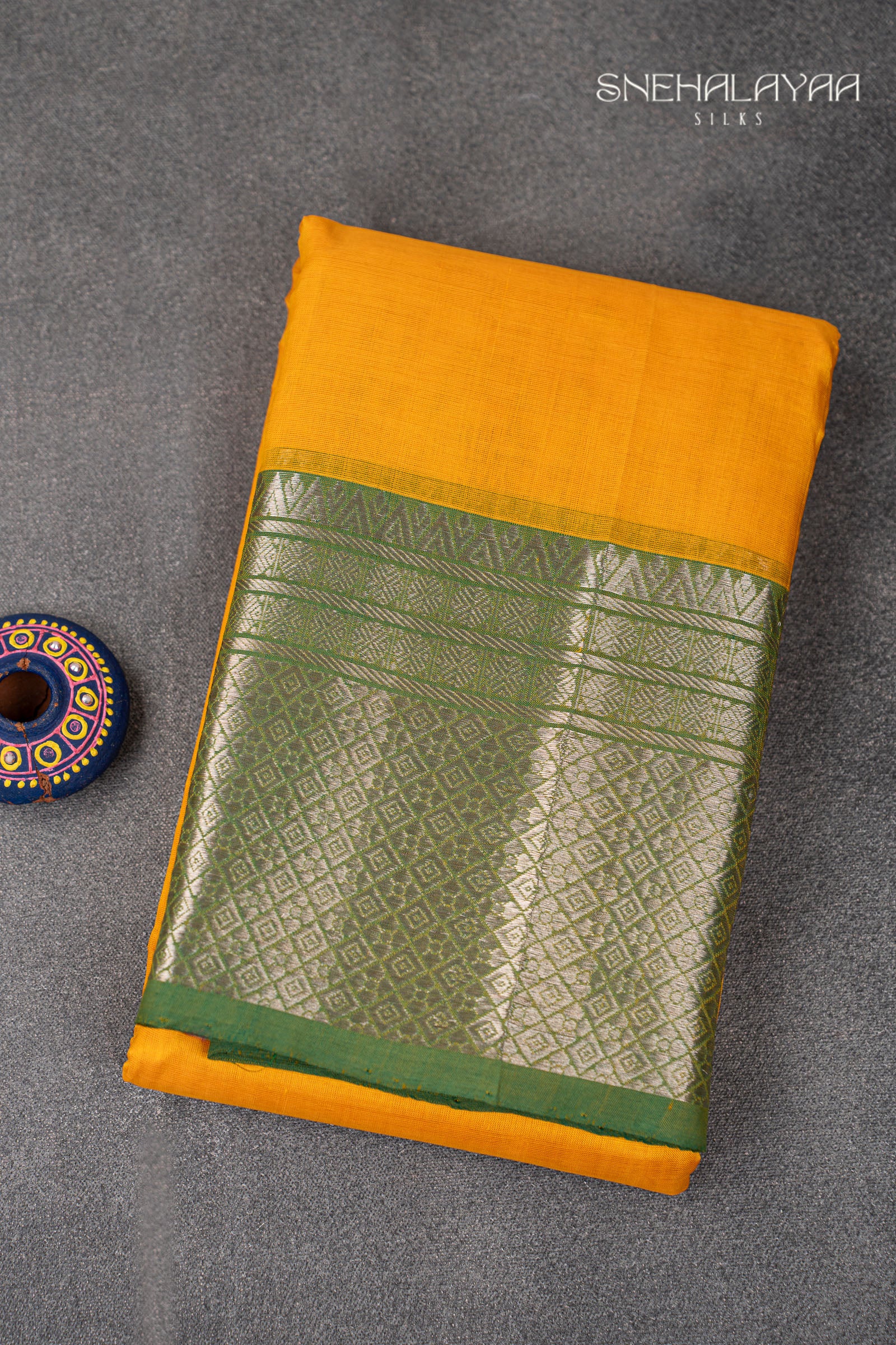 Canary Yellow Mangalgiri Silk Saree