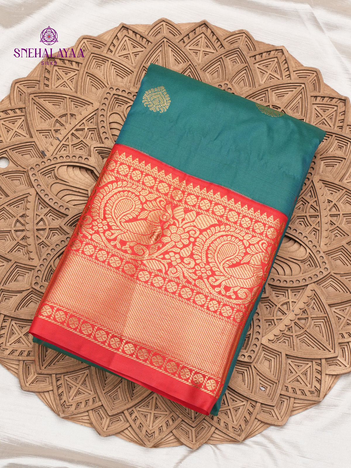 Teal Green Gadwal Silk Saree