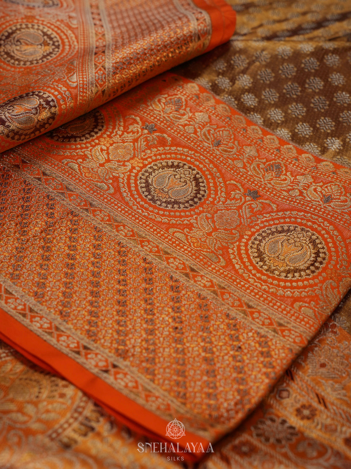 Golden Brown Kanjivaram Silk Saree