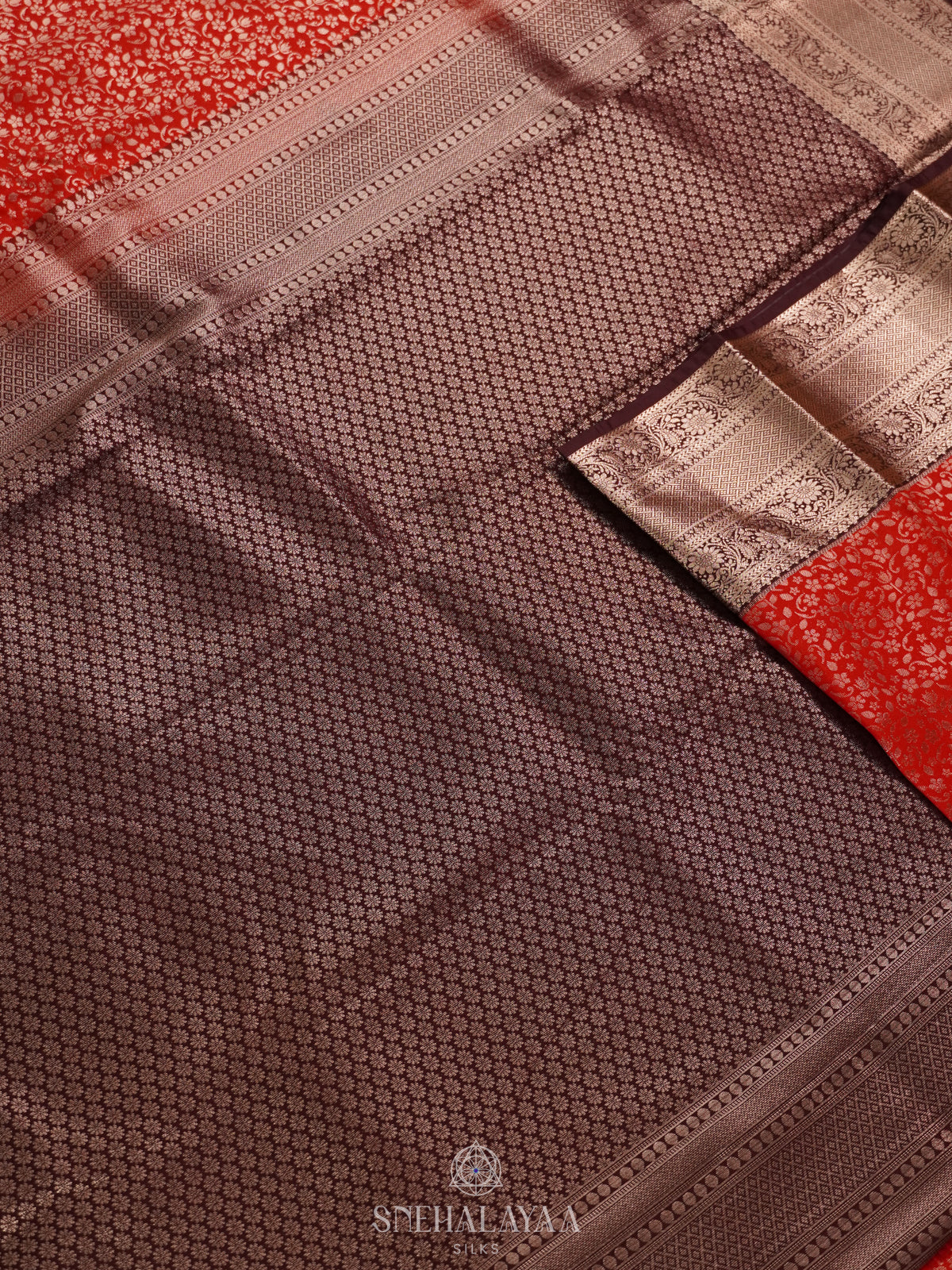 Rust Orange Art Silk Saree