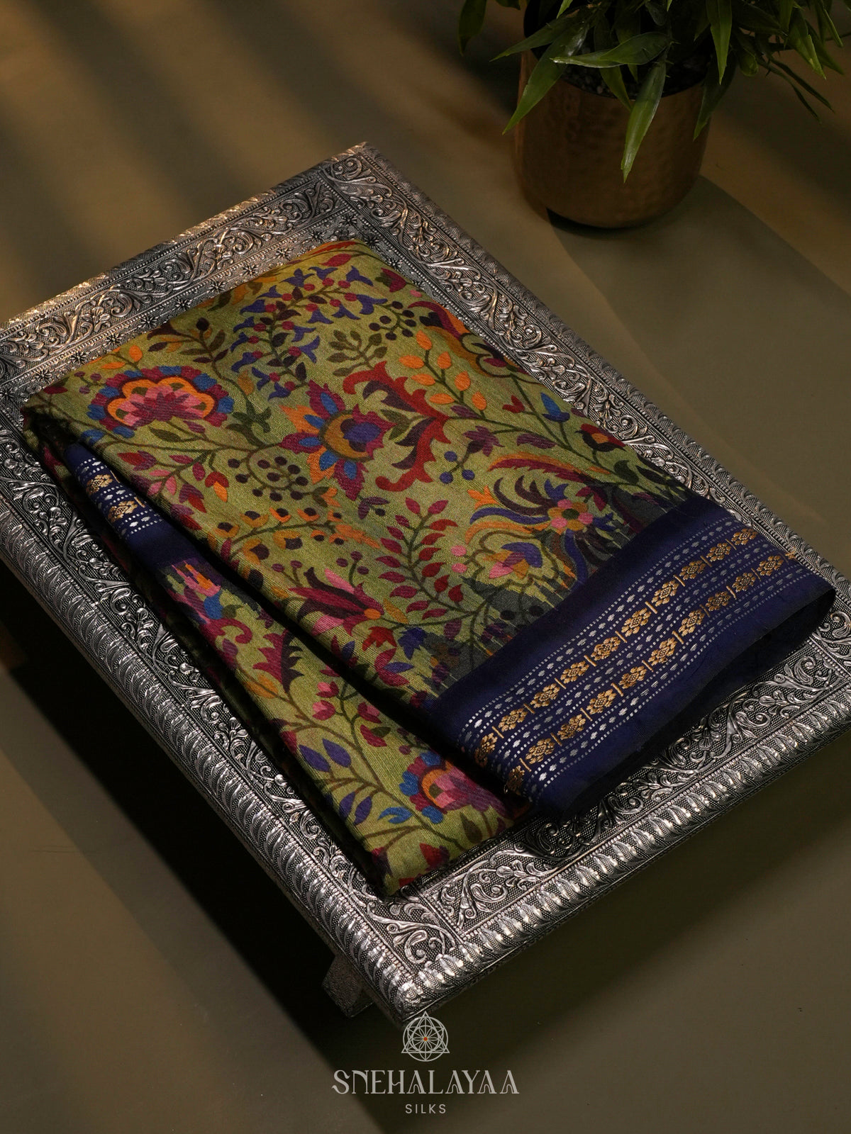 Olive Green Munga Tussar Saree