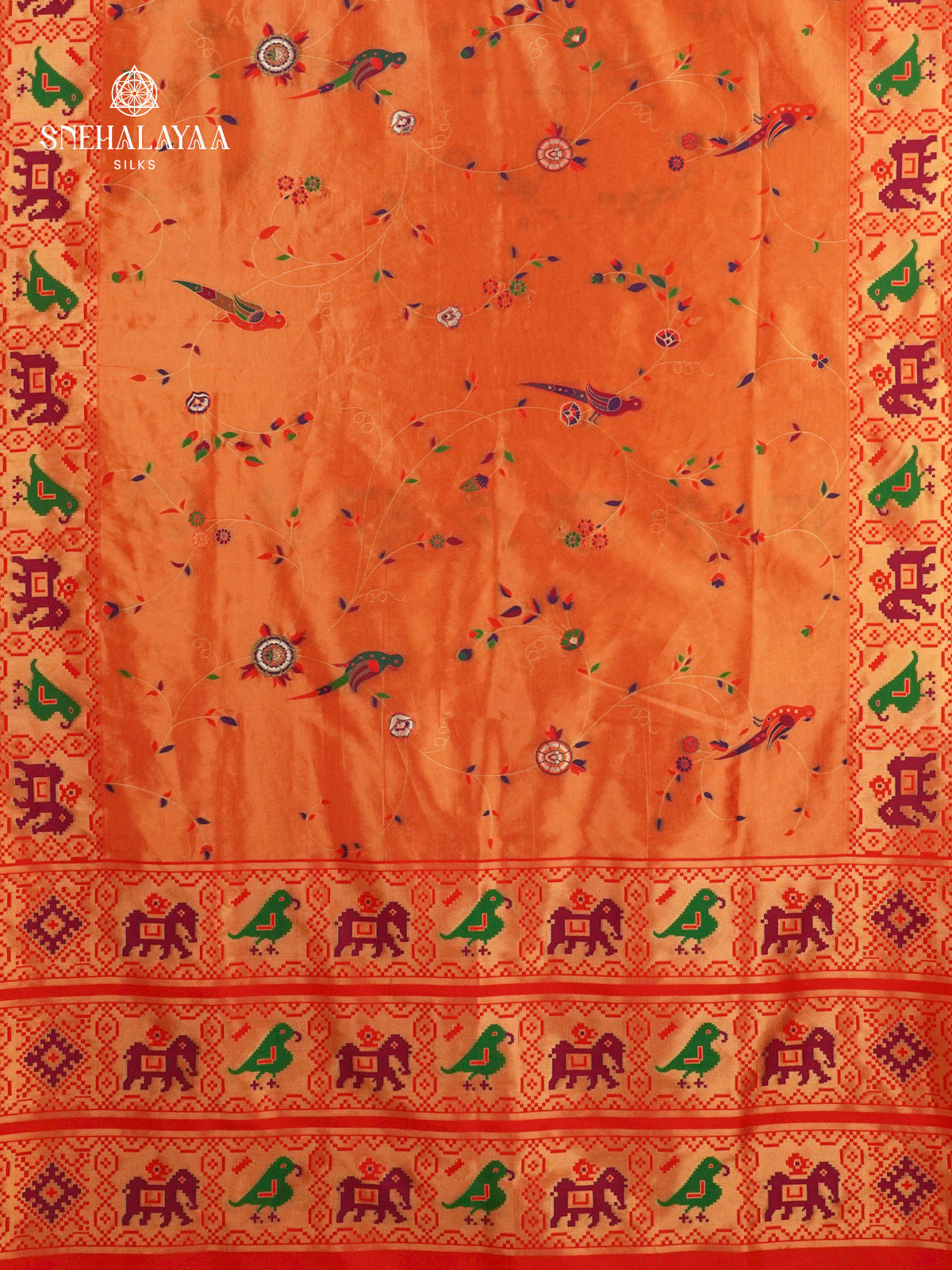 Rust Orange Tissue Paithani Saree