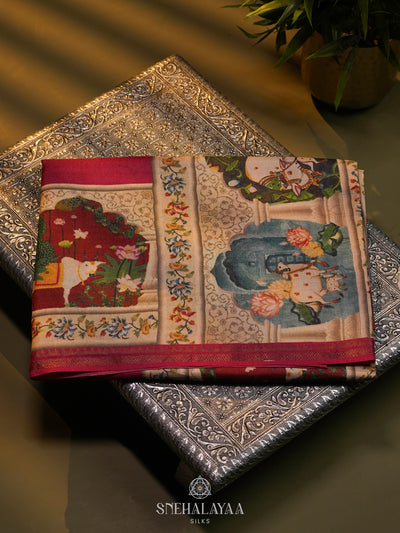 Wine Red Tussar Saree