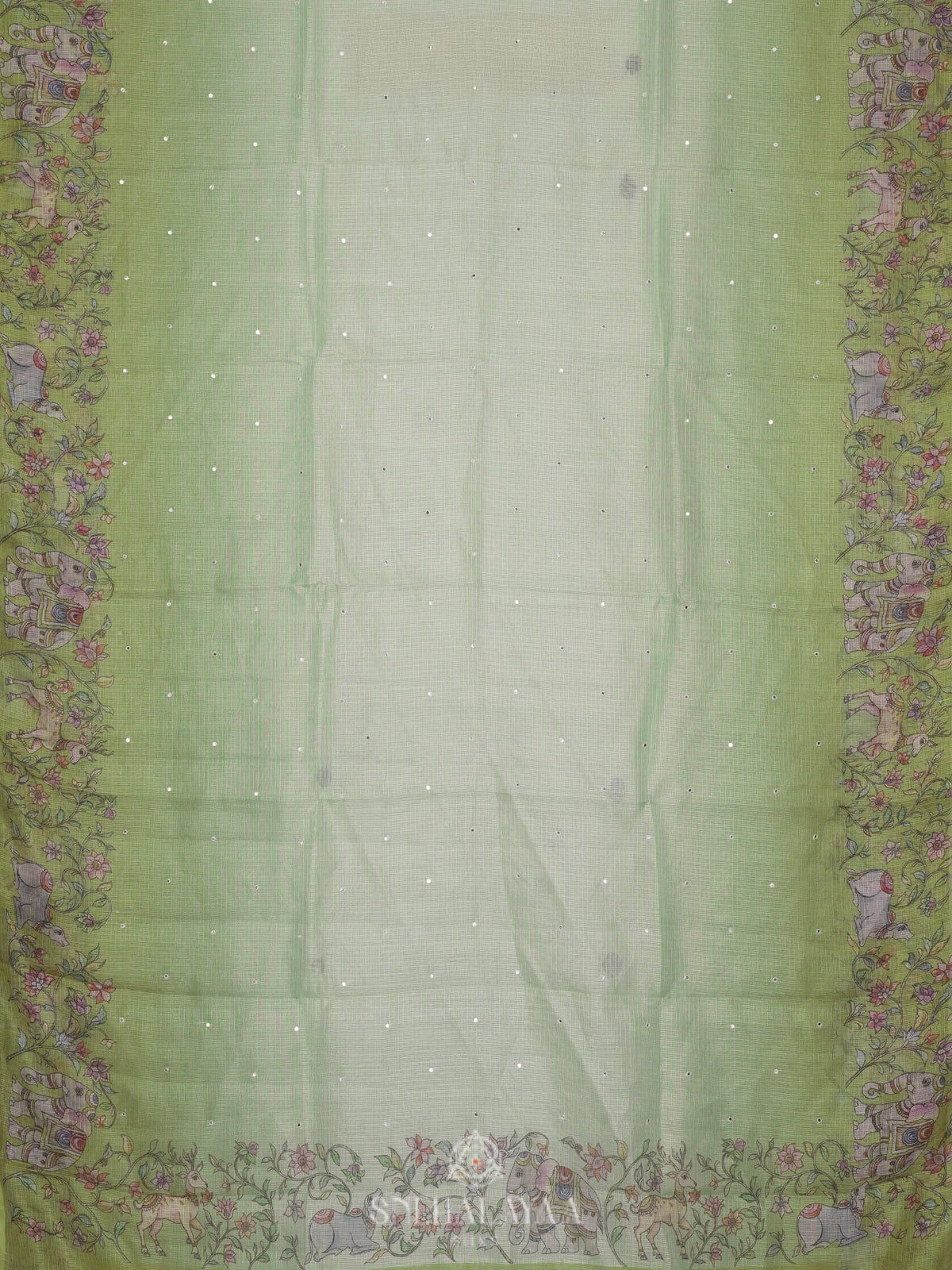 Pista Green Kota Embroidery Saree