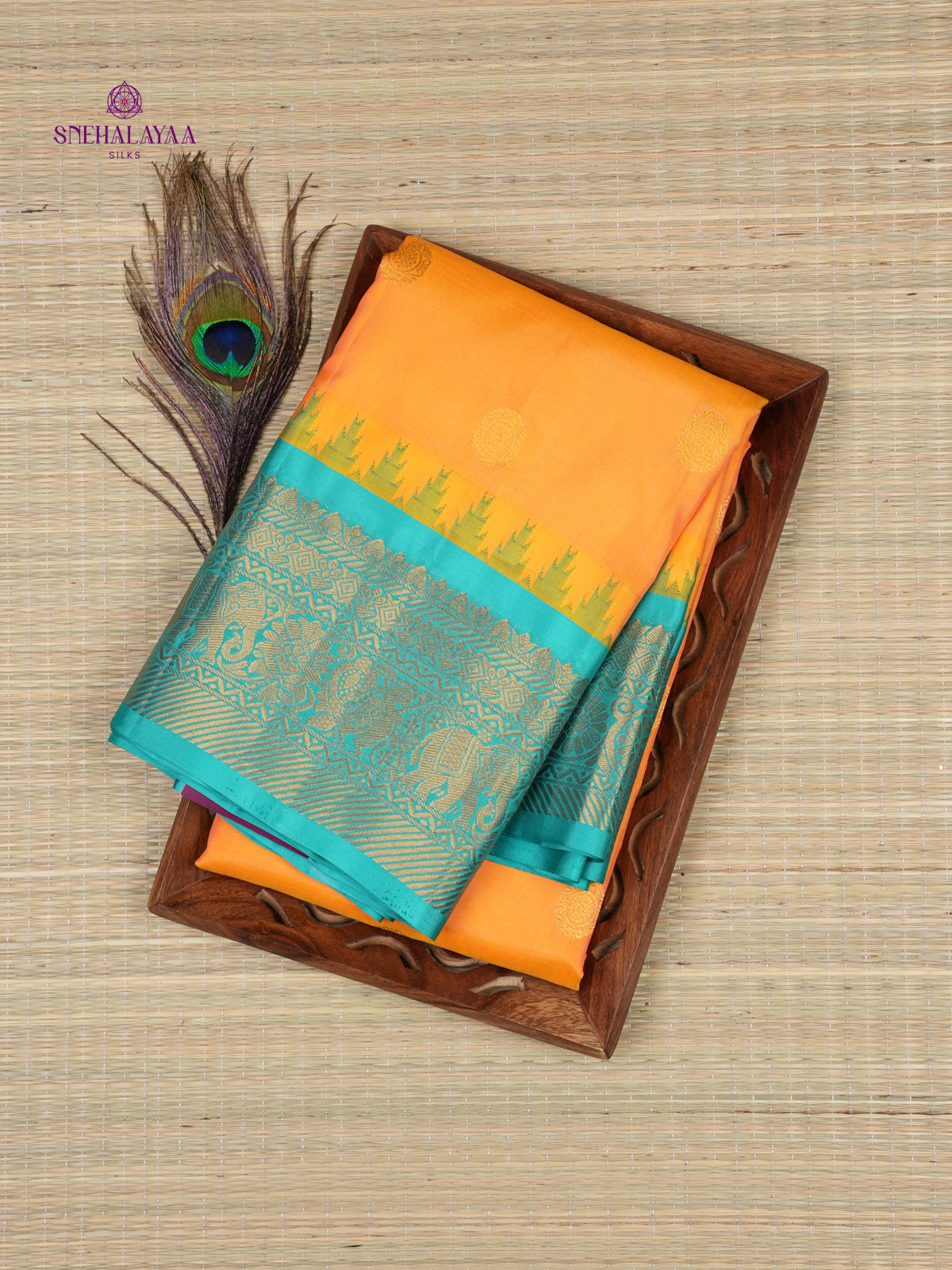 Orange Gadwal Silk Saree