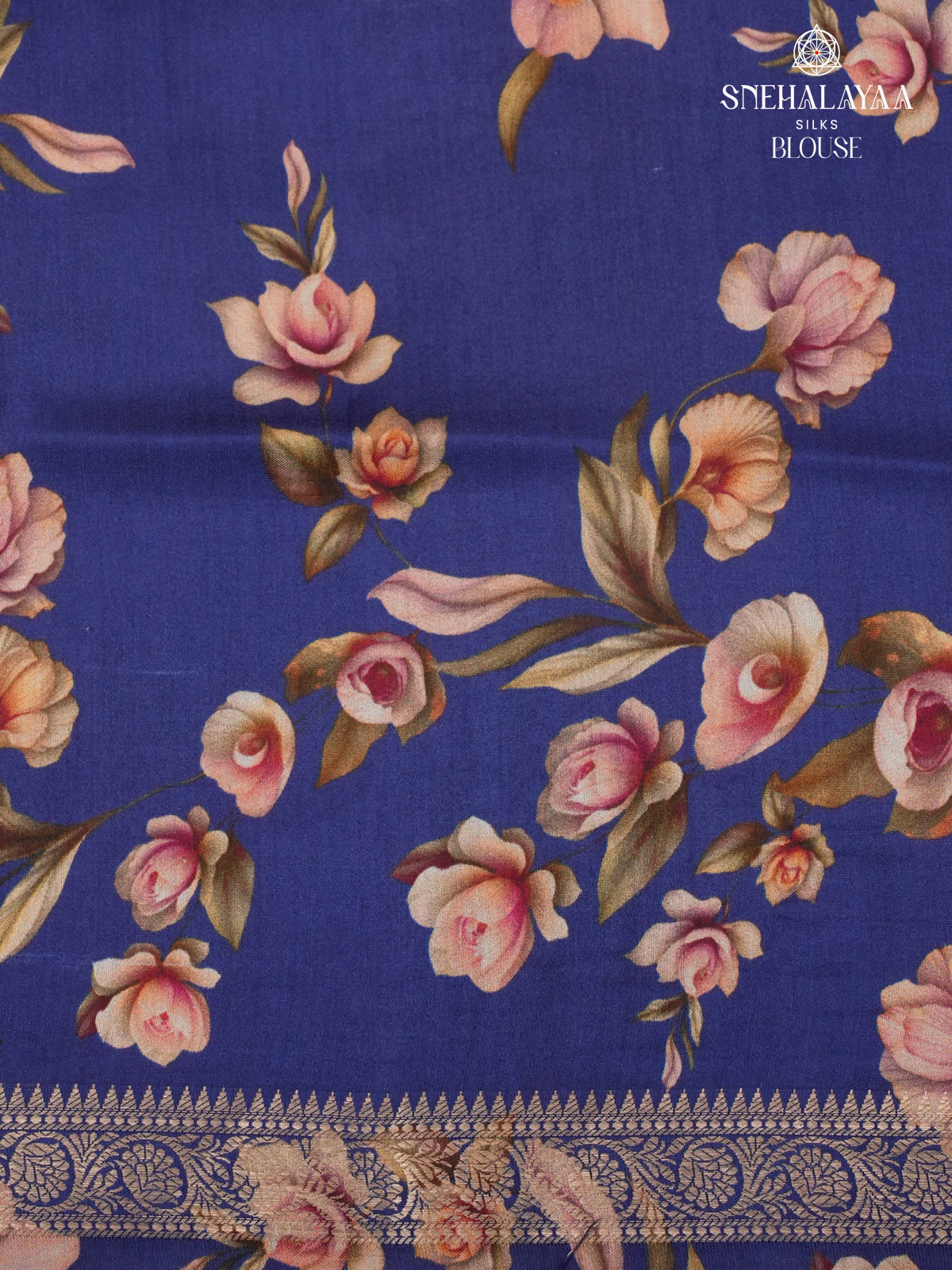 Navy Blue Chiniya Silk Saree