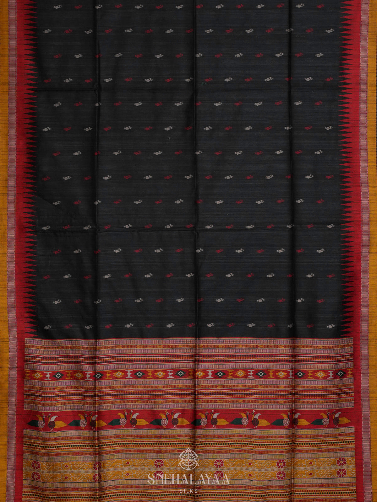 Navy Blue Munga Tussar Saree