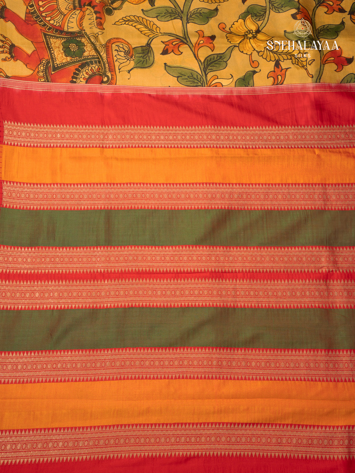 Yellow Printed Kanjivaram Silk Saree