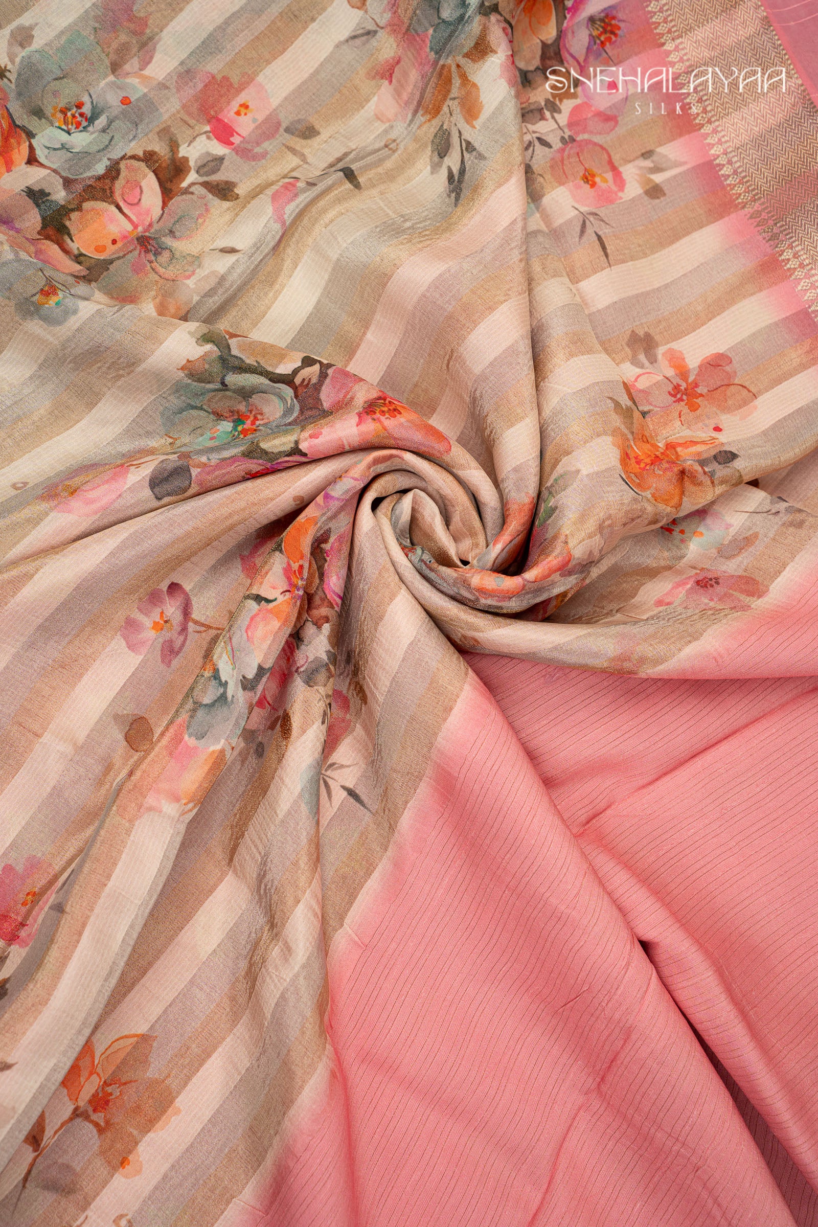 Rose Pink Banaras Crepe Saree